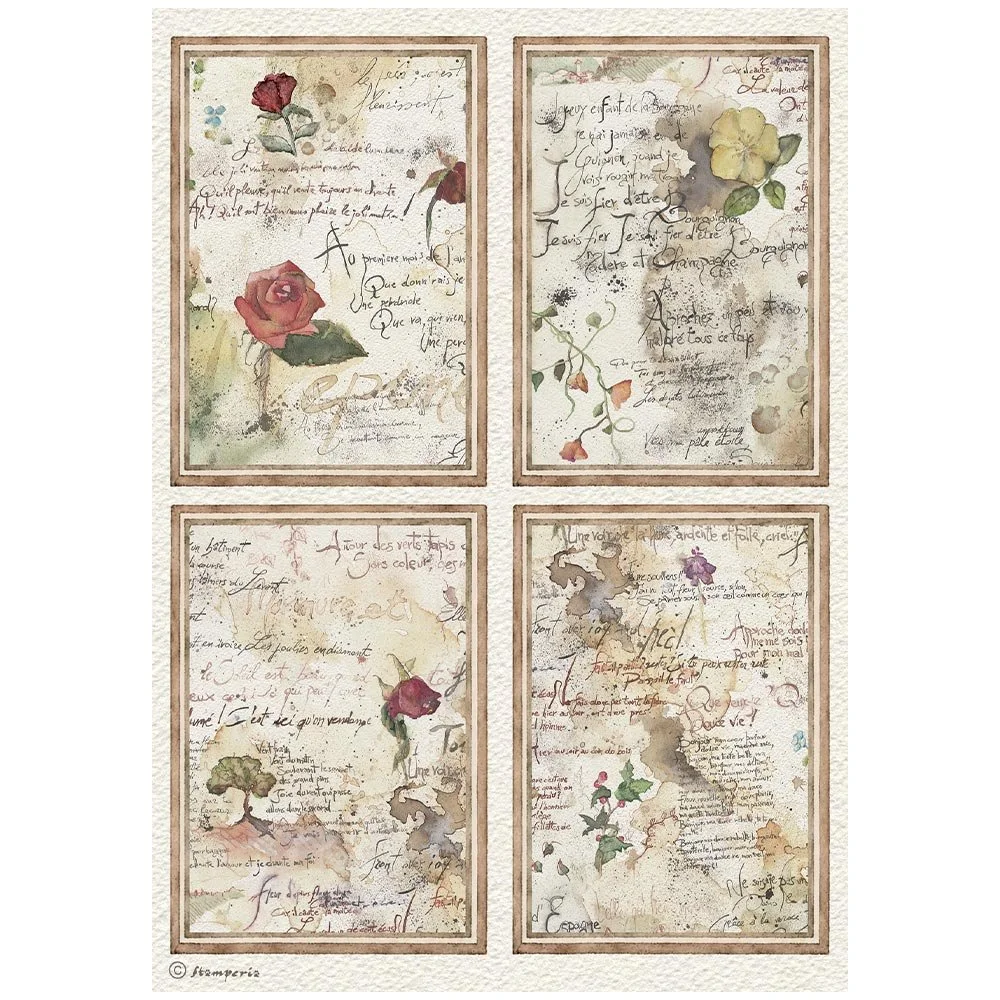 Stamperia - Flowers & Poems - A4 Rice Paper - 4 Cards - DFSA41159