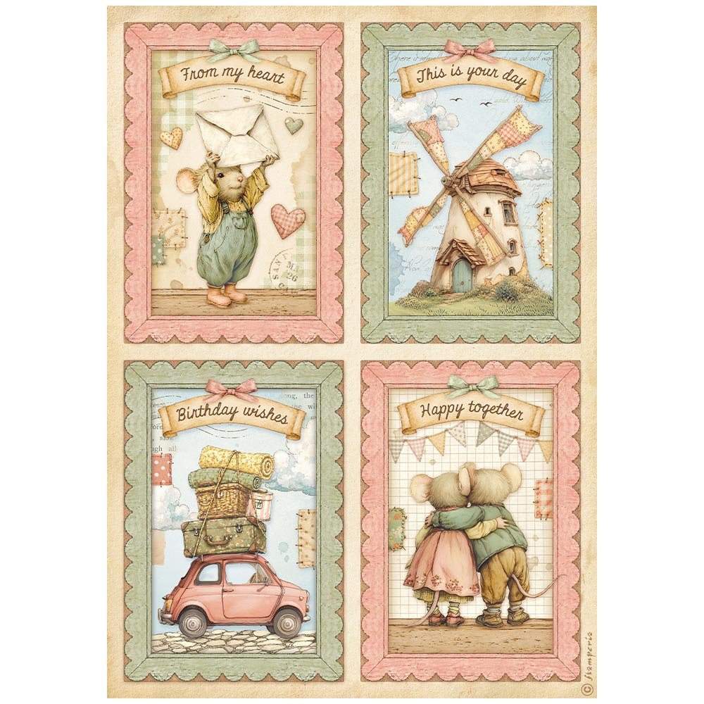 Stamperia - Cozy Family - A4 Rice Paper - 4 Cards - DFSA41164