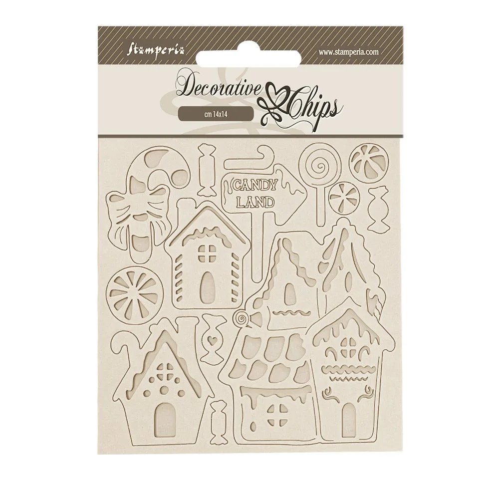 Stamperia - Candy Christmas - Decorative Chips - Marzipan Houses - SCB272