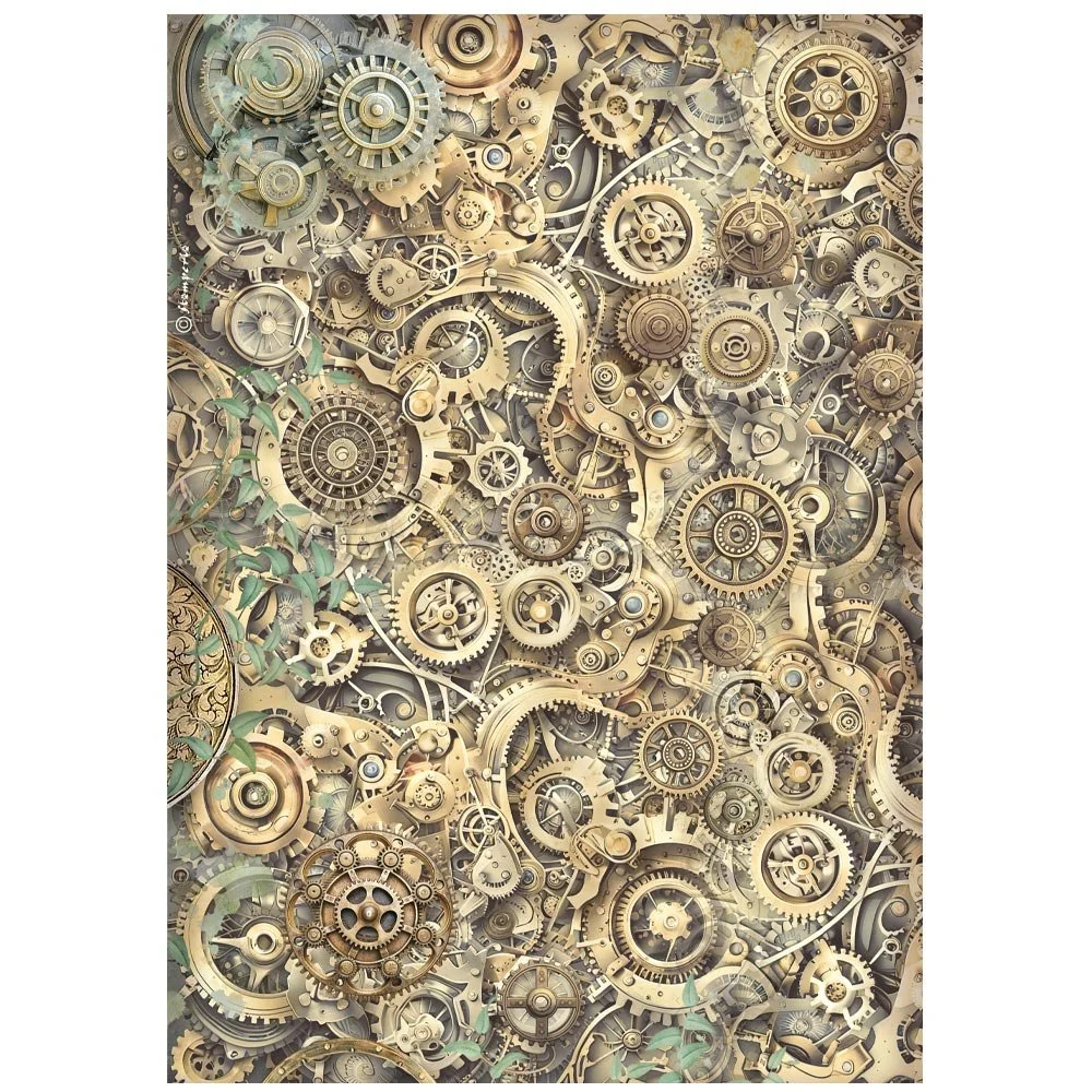 Stamperia - Gardens of Time - A4 Rice Paper - Gears Pattern - DFSA41113