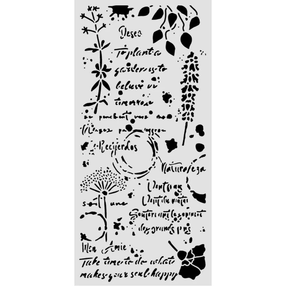 Stamperia - Flowers & Poems - 12 x 25cm Stencil - Flowers & Writing - KSTDL175