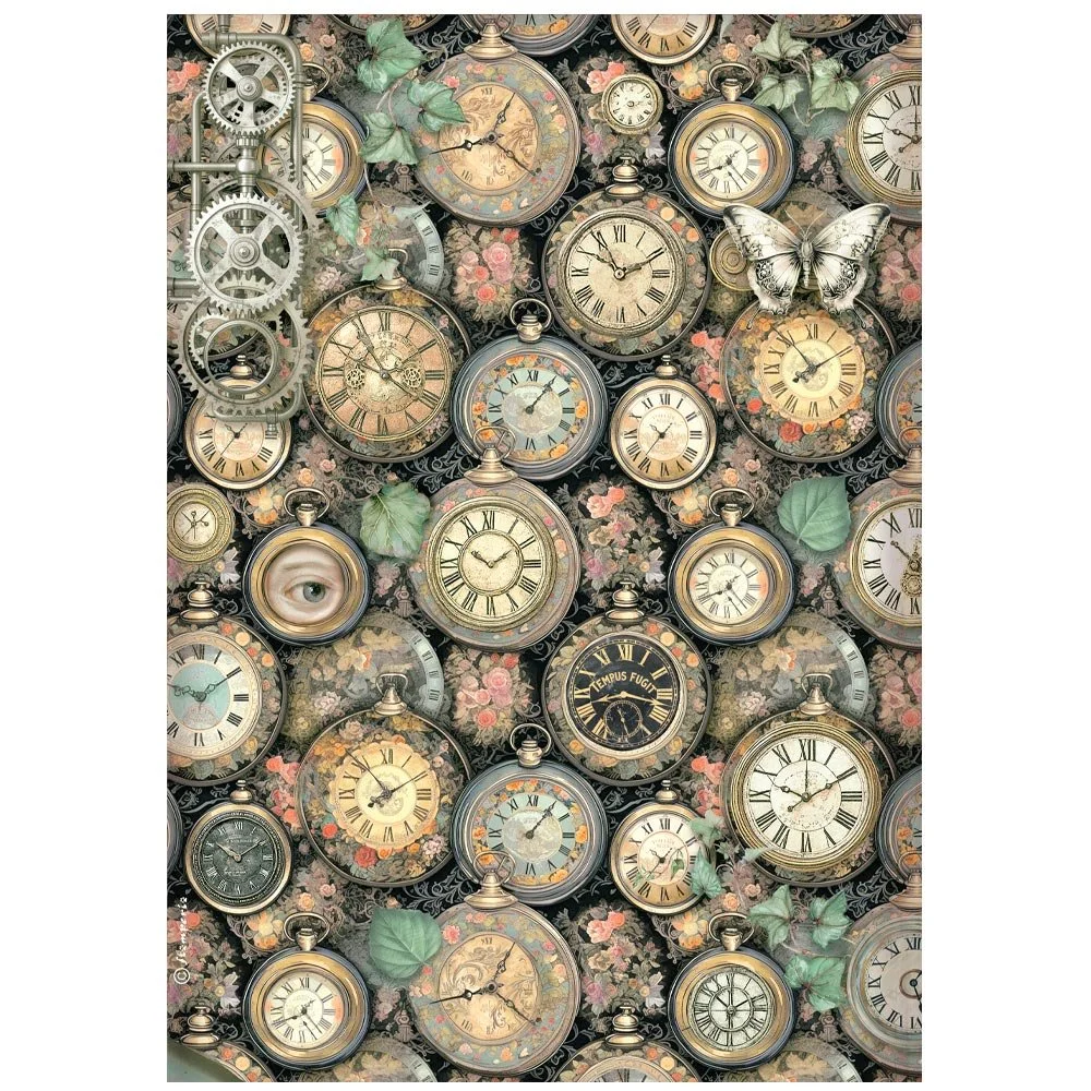 Stamperia - Gardens of Time - A4 Rice Paper - Clock Pattern - DFSA41116