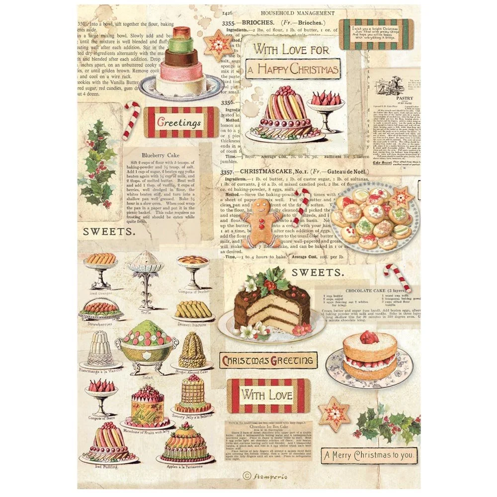 Stamperia - Classic Christmas -  A4 Rice Paper - Sweets - DFSA41129