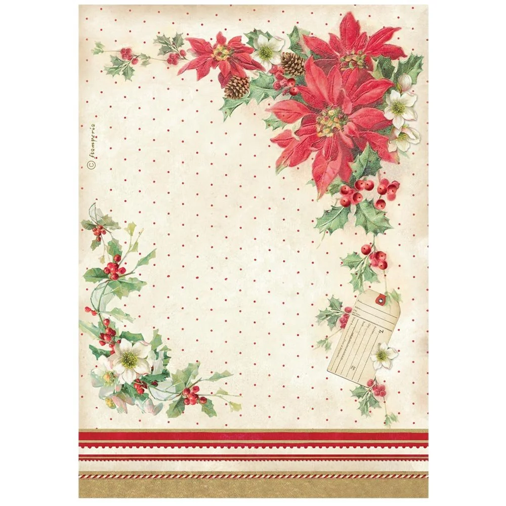 Stamperia - Classic Christmas -  A4 Rice Paper - Poinsettia - DFSA41130
