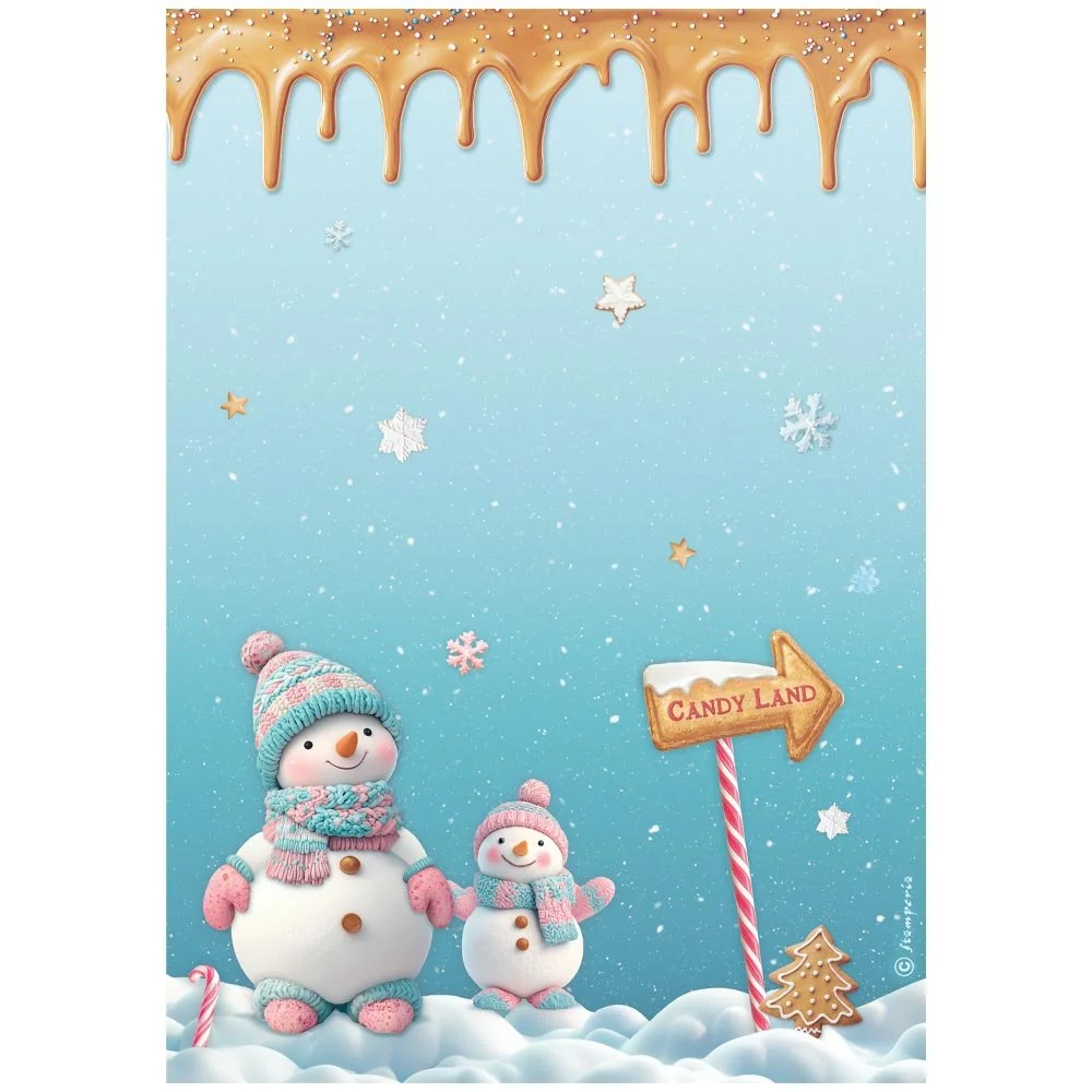 Stamperia - Candy Christmas - A4 Rice Paper - Snowmen - DFSA41047