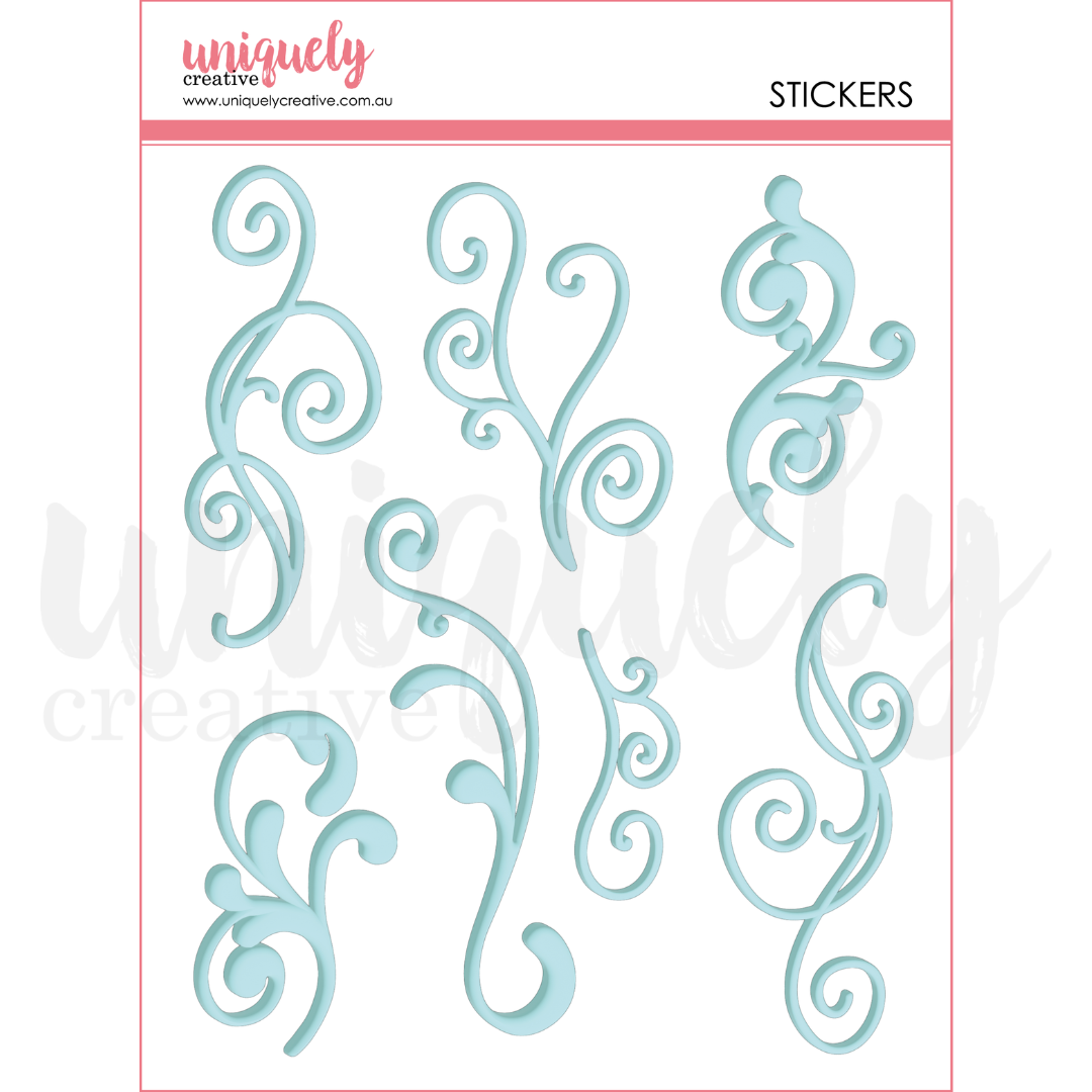 Uniquely Creative - Blue Flourish Puffy Stickers - UCE2207