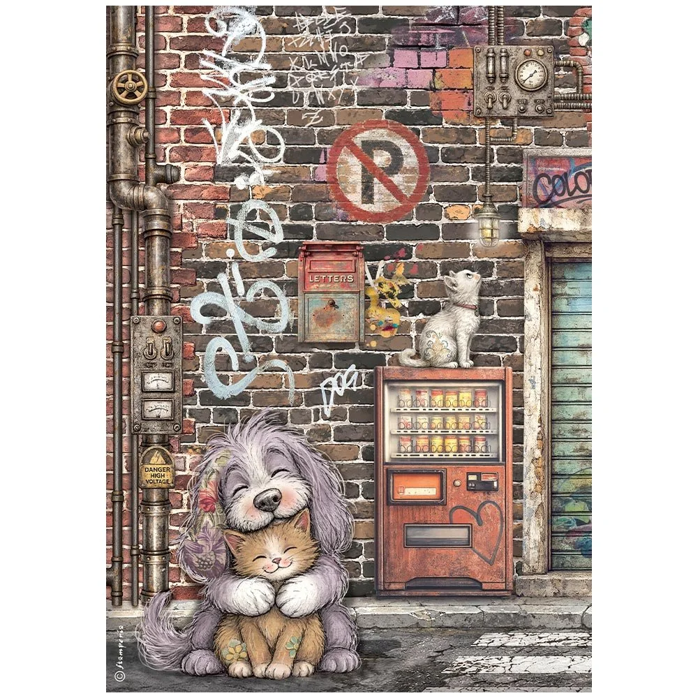 Stamperia - Furry Friends 2 - A4 Rice Paper - Cat & Dog - DFSA41170