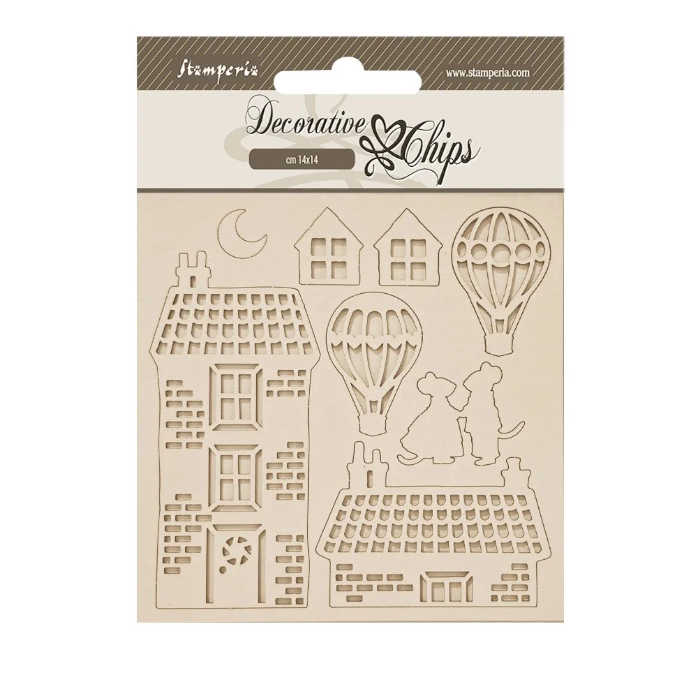 Stamperia - Family - Decorative Chips - House & Balloons - SCB281
