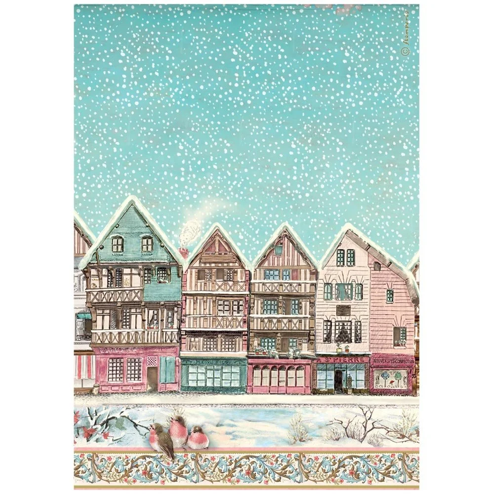 Stamperia - Winter Magic- A4 Rice Paper - Village - DFSA41135