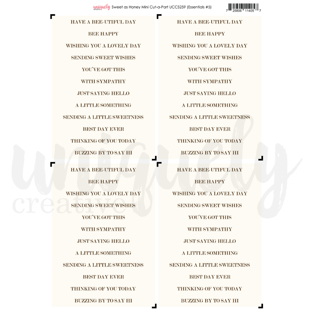 Uniquely Creative - Sweet as Honey - Cut-a-Part Sheet Mini - UCCS259
