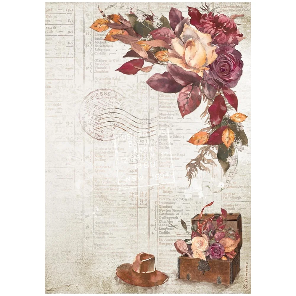 Stamperia - Our Way - A4 Rice Paper - Chest & Hat - DFSA41155