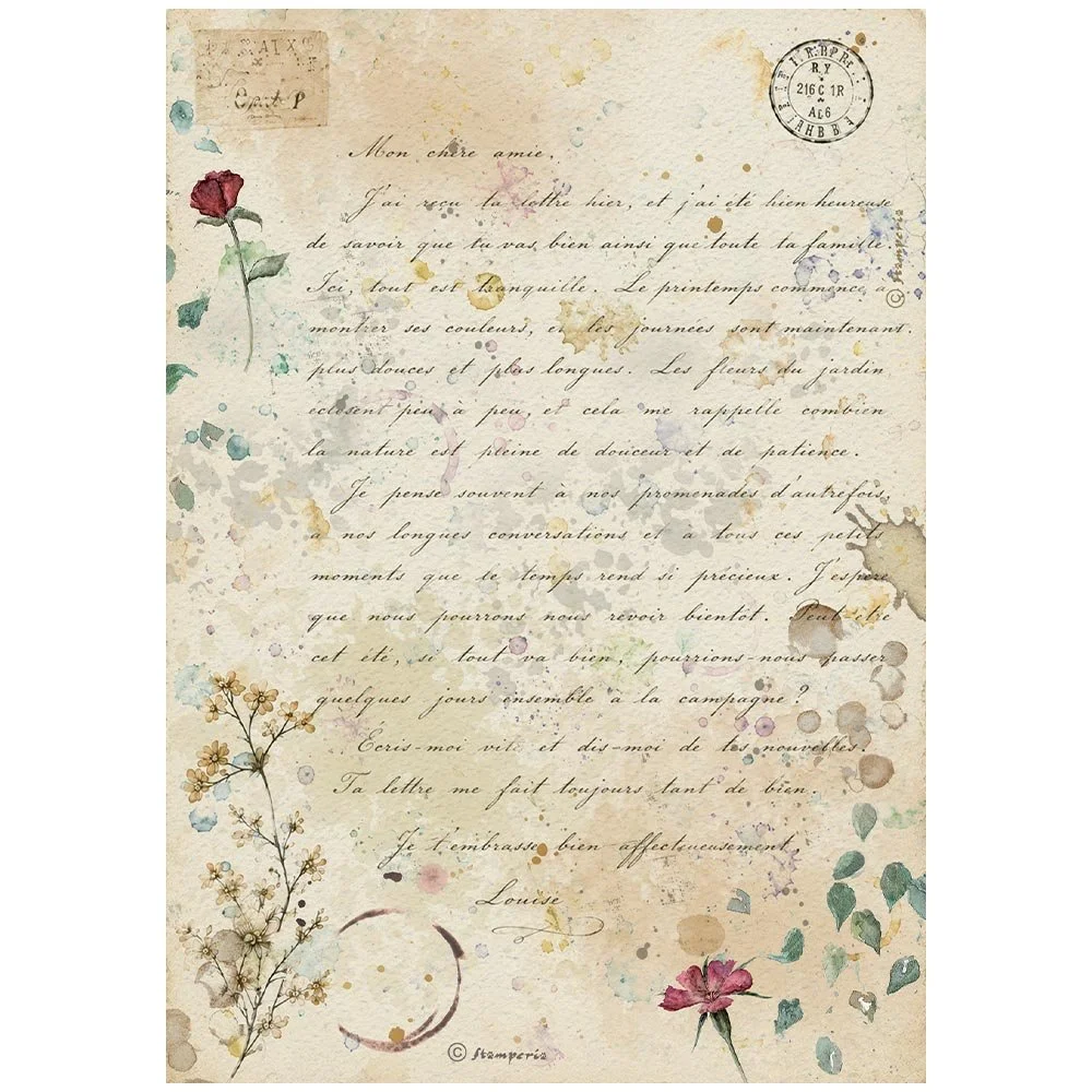 Stamperia - Flowers & Poems - A4 Rice Paper - Handmade Letter - DFSA41163