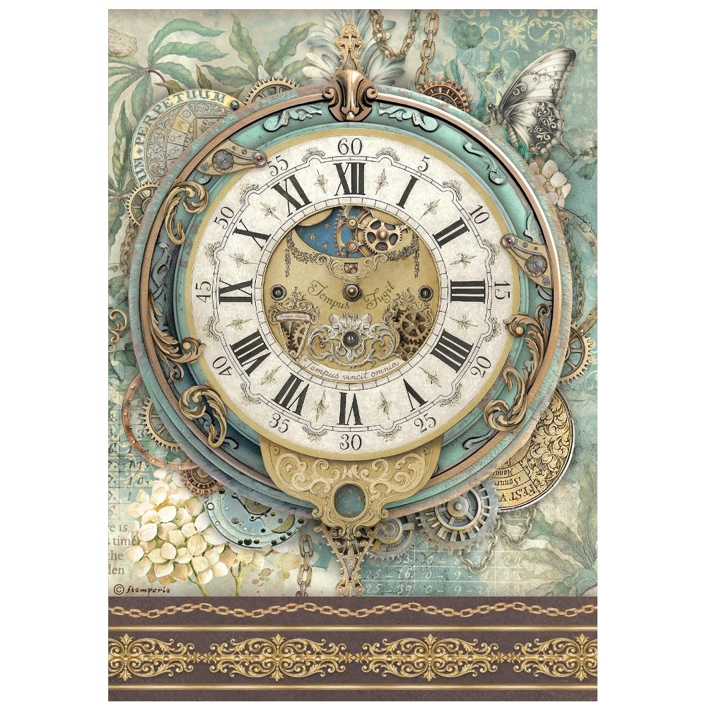 Stamperia - Gardens of Time - A4 Rice Paper - Big Clock - DFSA41114