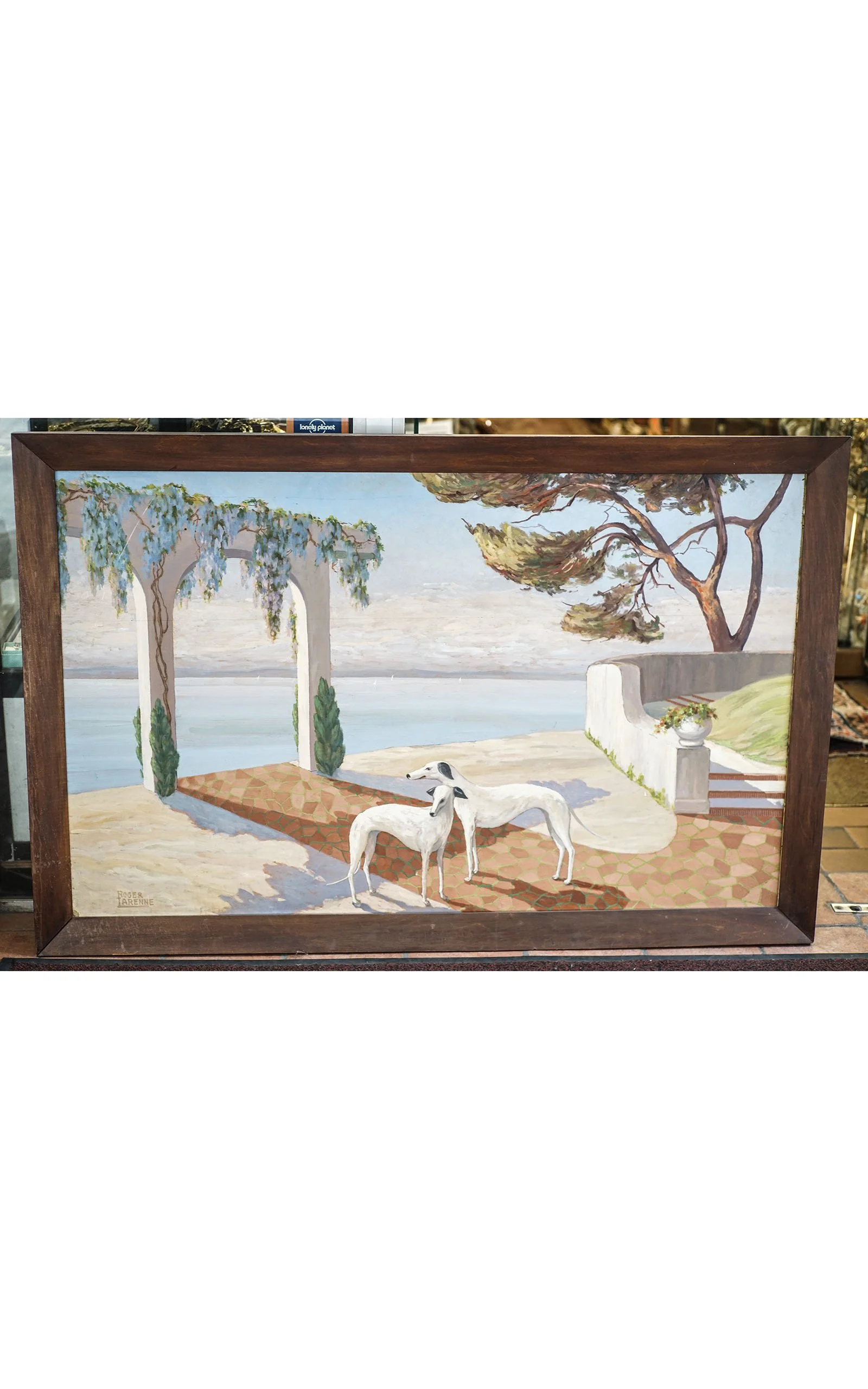 Roger TARENNE, Art déco aux lévriers, huile sur panneau