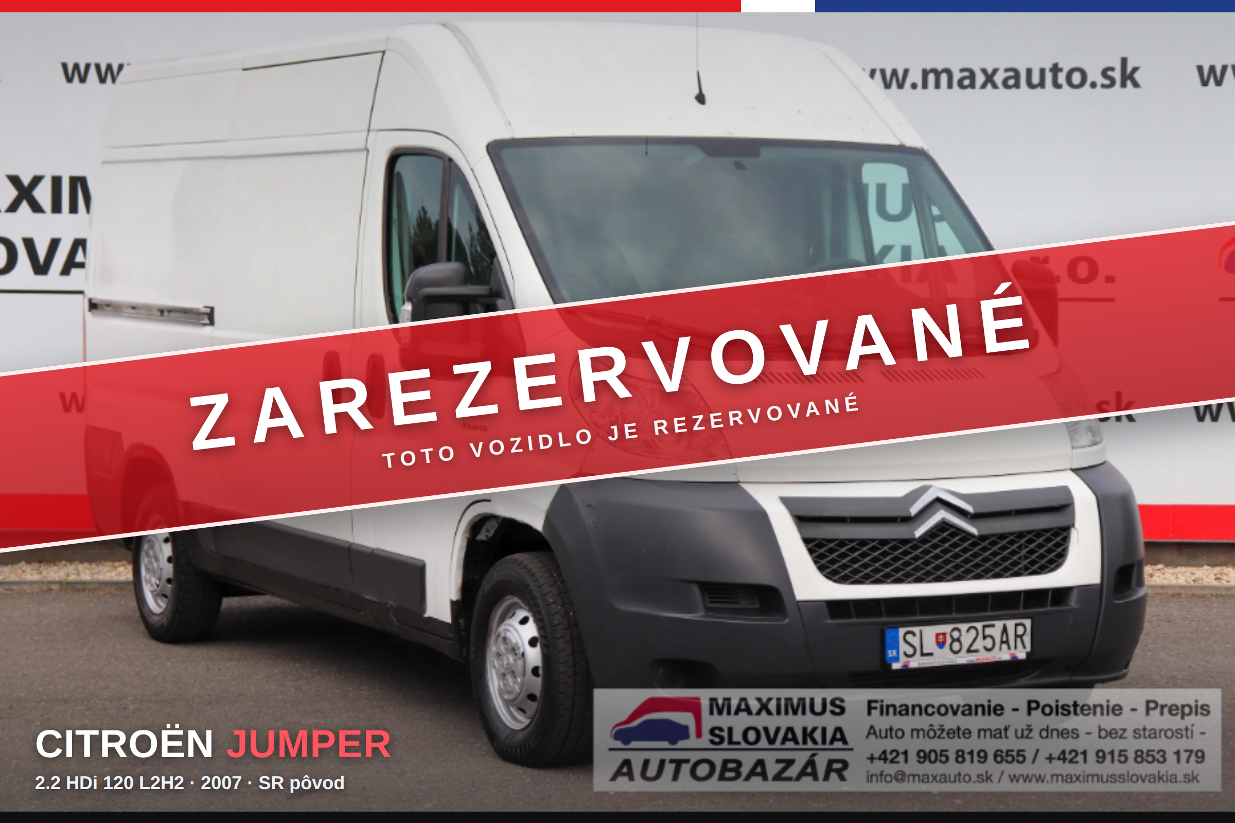 *REZERVOVANÉ* Citroën Jumper 2.2 HDi 120 L2H2 | 2007 | SR pôvod | STK do 07/2028 | Úžitková N1