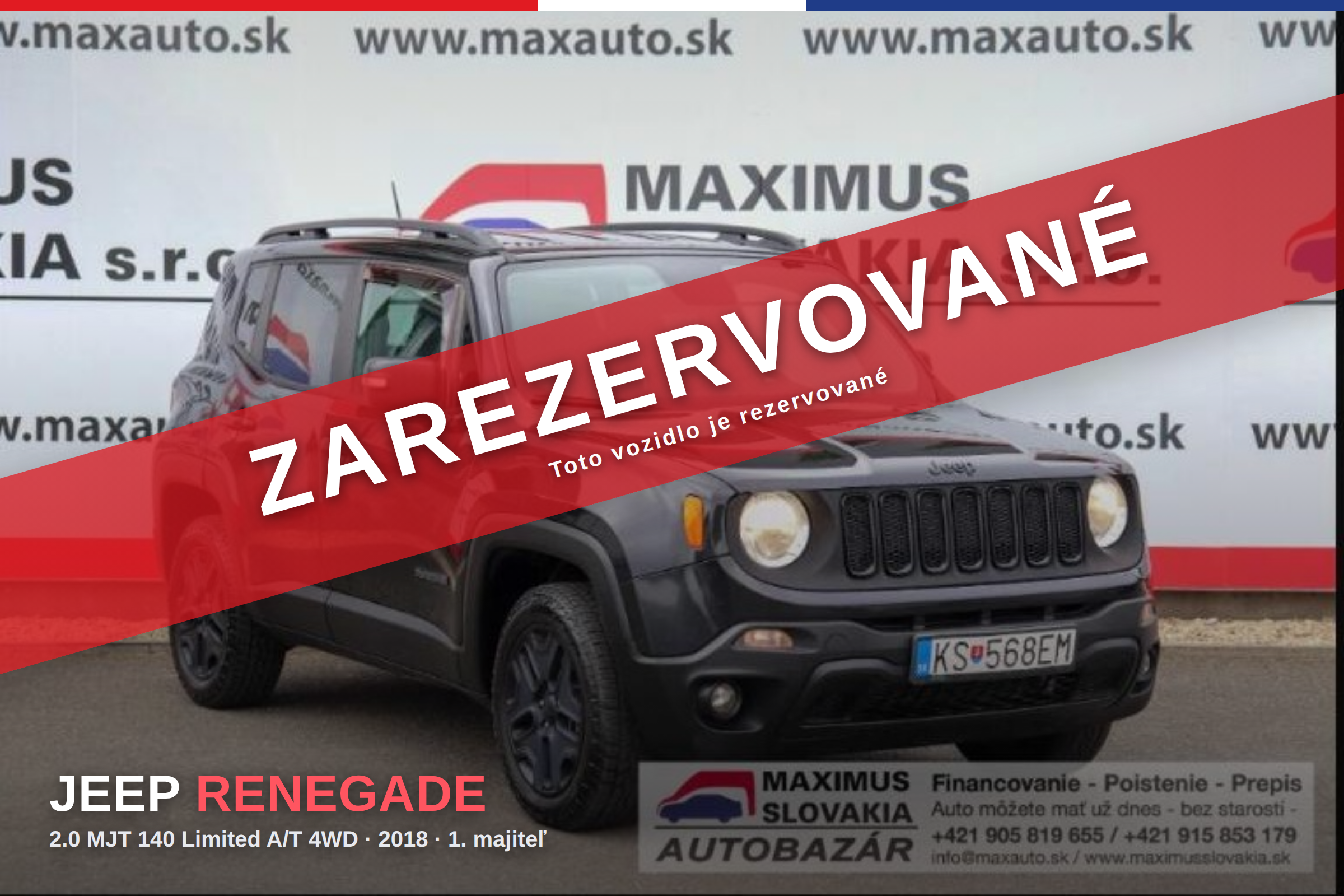 *REZERVOVANÉ* Jeep Renegade 2.0 MJT 140 Limited A/T 4WD | 2018 | 1. majiteľ | Kúpené v SR | Garážované | Uzávierka diferenciálu