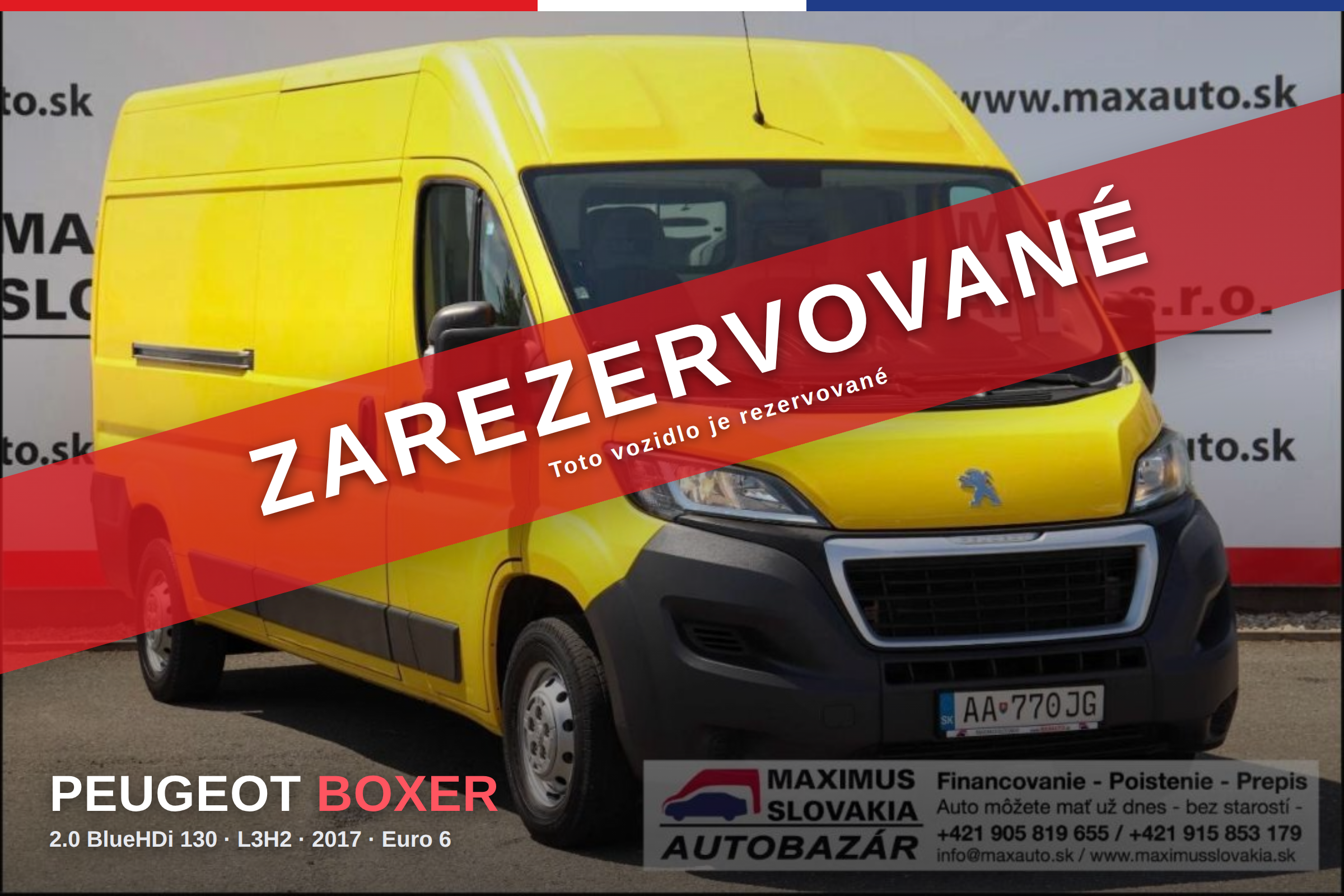 *REZERVOVANÉ* Peugeot Boxer 2.0 BlueHDi 130 L3H2 | 2017 | Euro 6 | 270° dvere | Dovezené