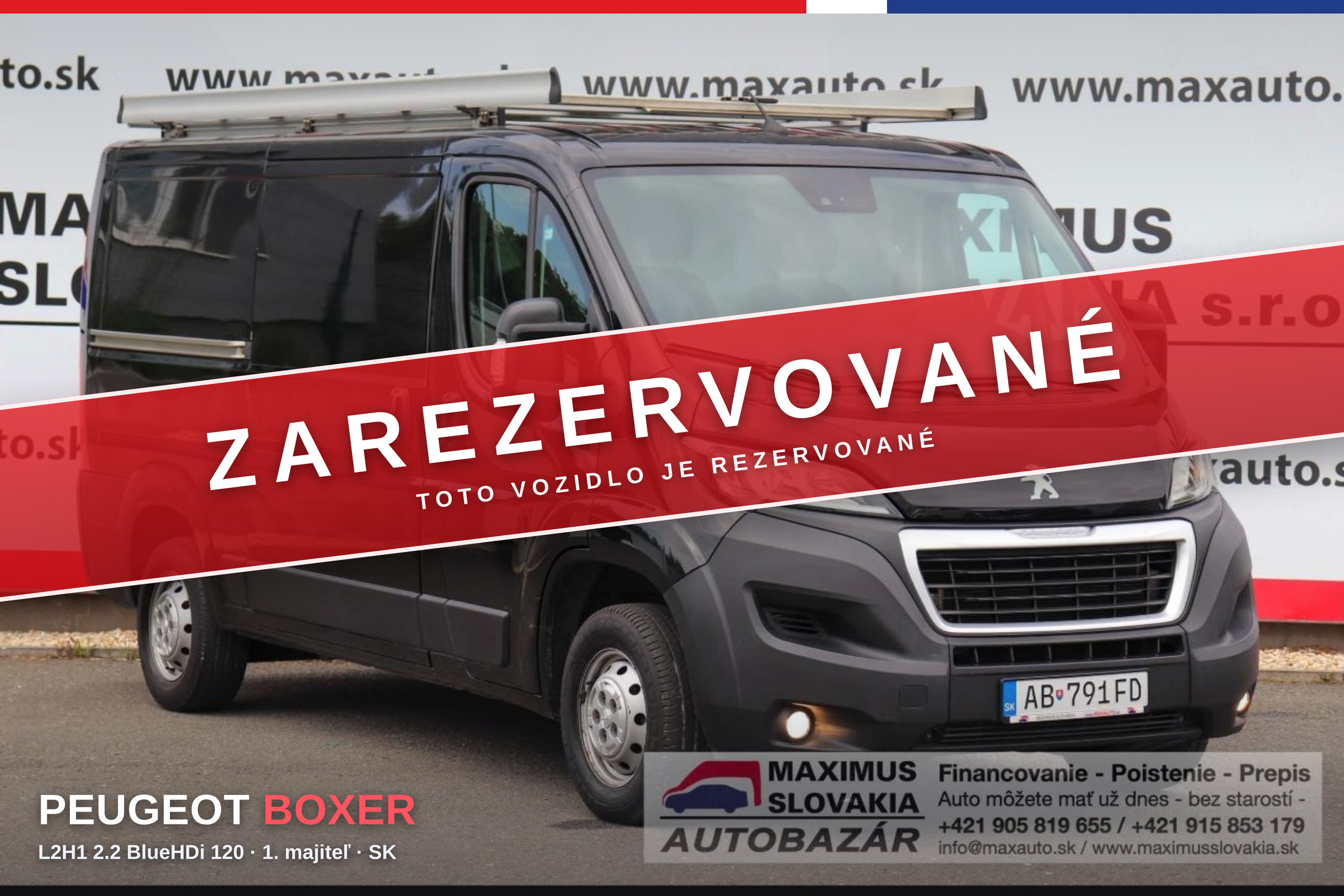 *REZERVOVANÉ* Peugeot Boxer L2H1 2.2 BlueHDi 120 PS | 2022 | 1. majiteľ | SK EČ | Čierna metalíza
