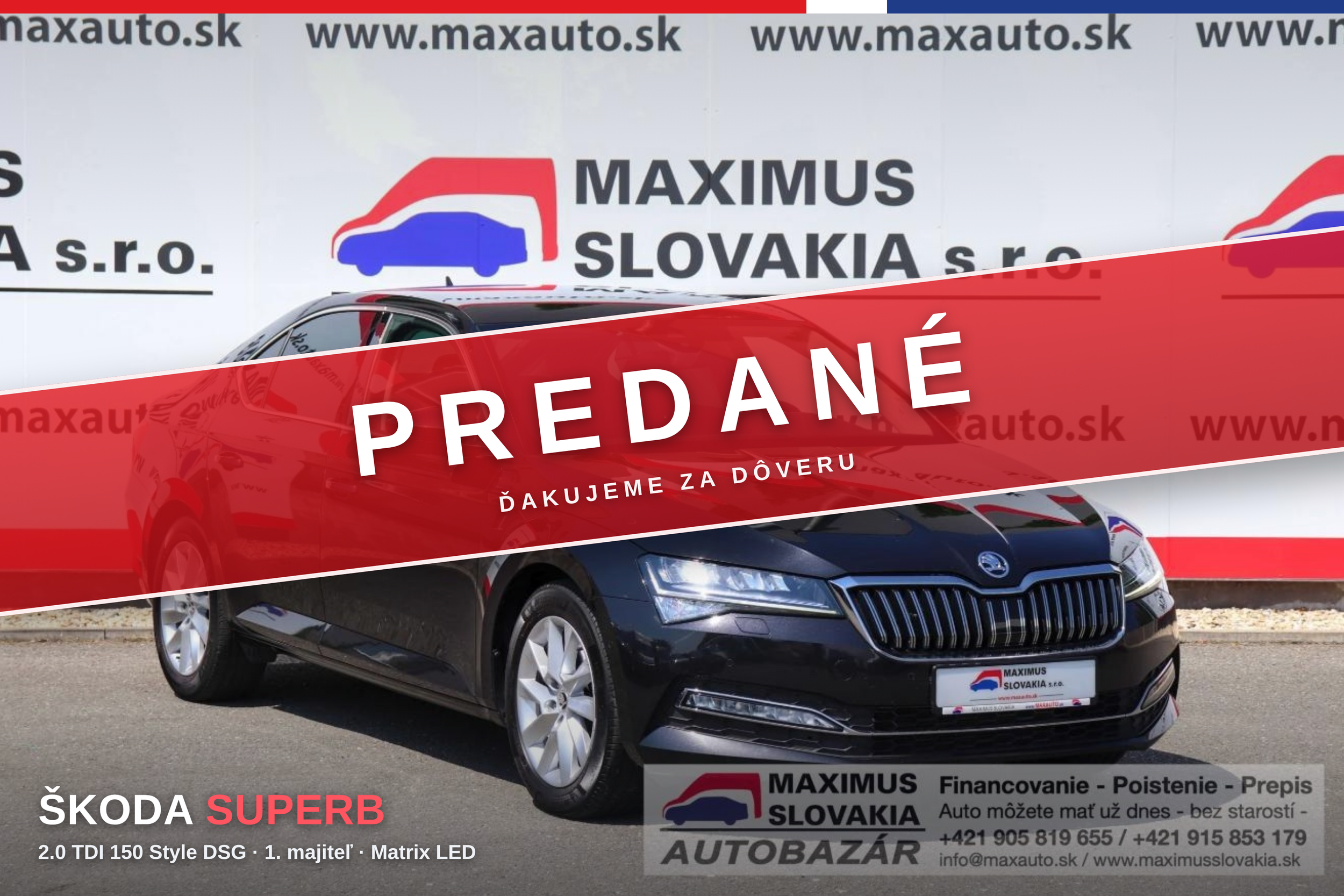 *REZERVOVANÉ* Škoda Superb 2.0 TDI 150 Style DSG | 2023 | 1. majiteľ | Nelakované | Matrix LED