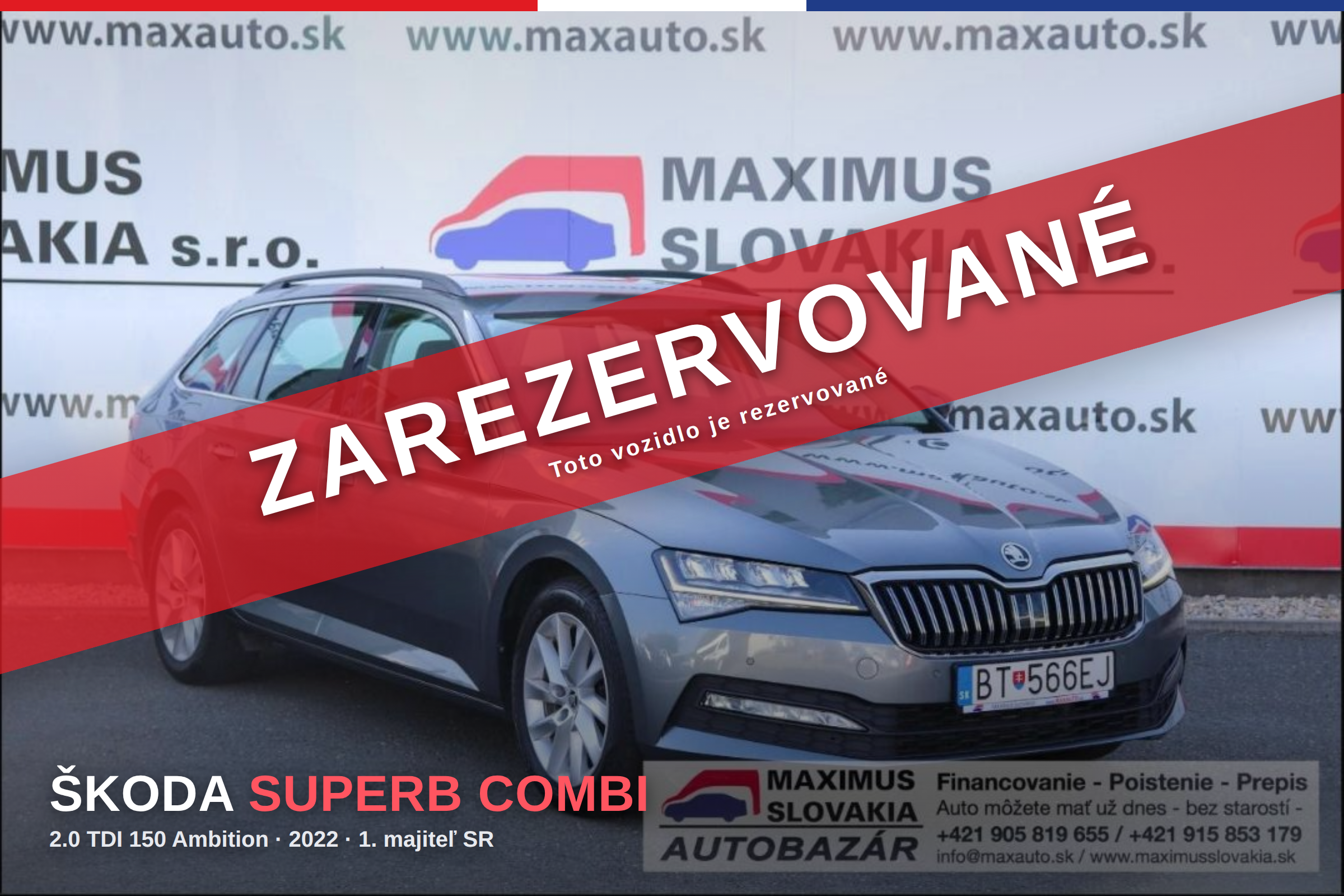 *REZERVOVANÉ* Škoda Superb Combi 2.0 TDI 150 Ambition | 2022 | 1. majiteľ SR | Len 87 tis. km | Serviska