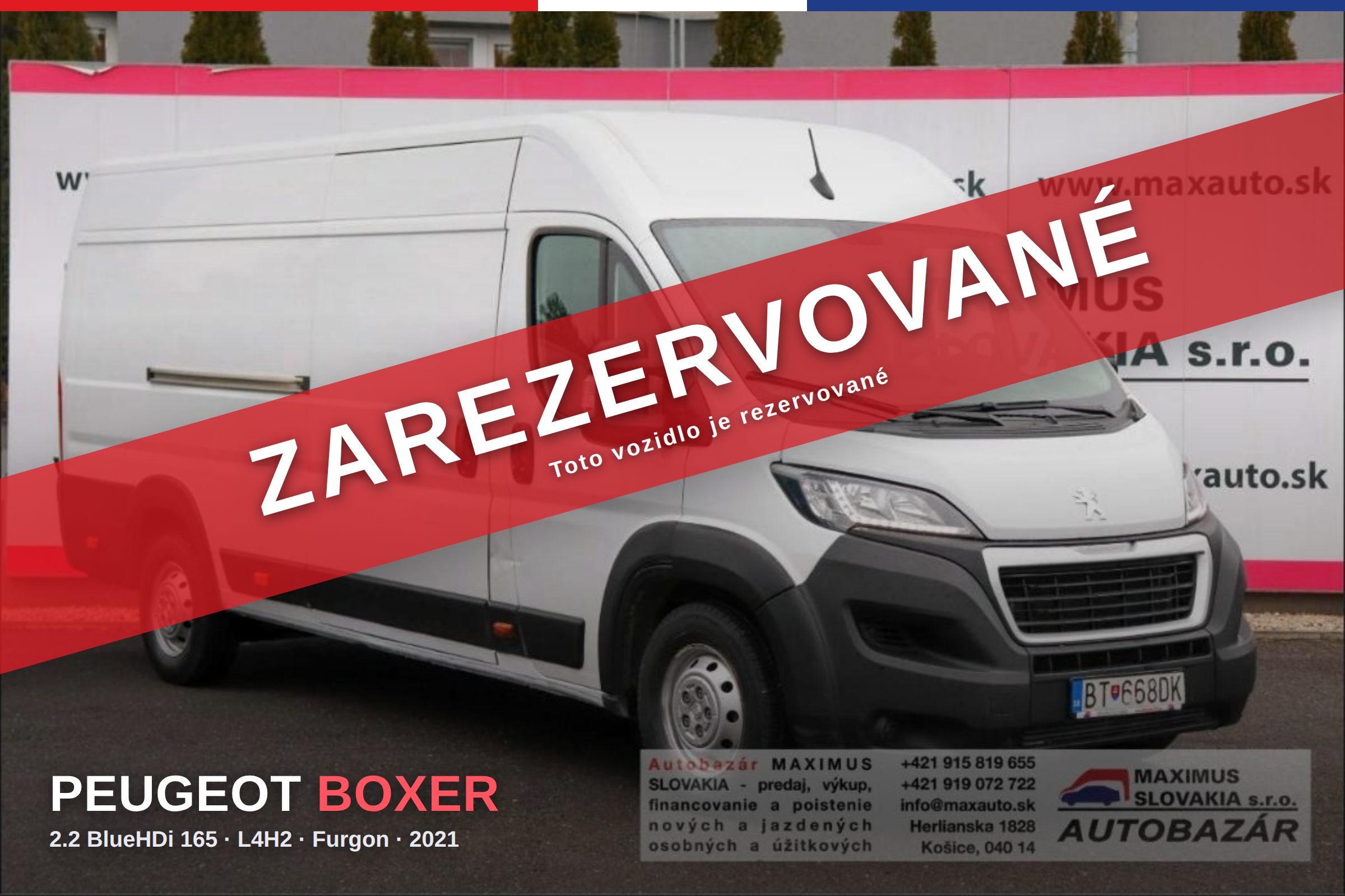 *REZERVOVANÉ* Peugeot Boxer Furgon 2.2 BlueHDi 165 PS L4H2 | 2021 | 1. majiteľ SR