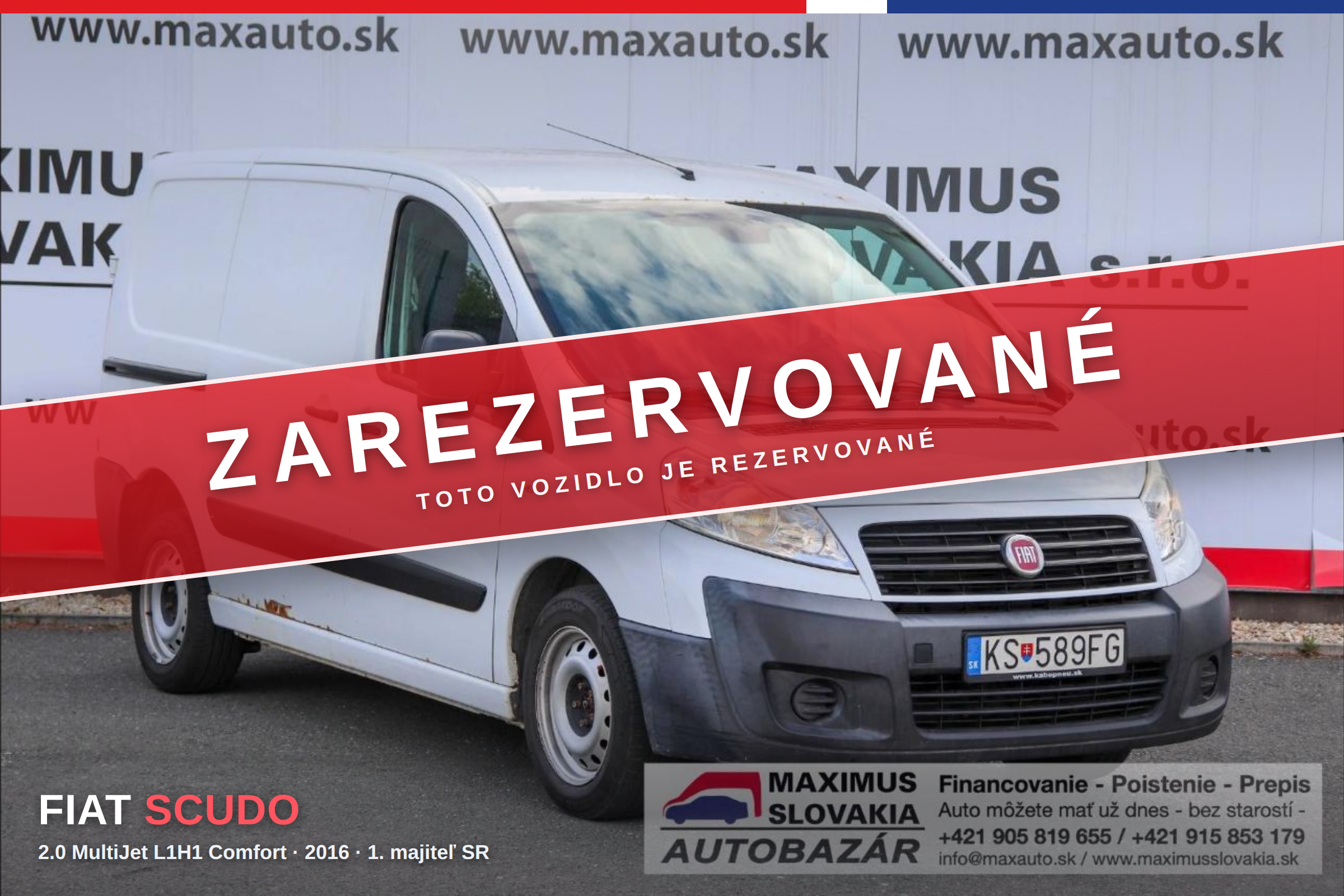*REZERVOVANÉ* Fiat Scudo 2.0 MultiJet L1H1 Comfort | 2016 | 1. majiteľ SR | Po servise 1 319 €