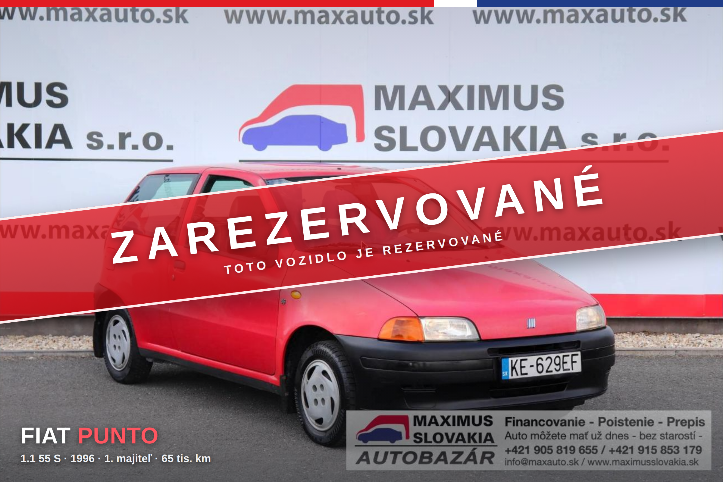*REZERVOVANÉ* Fiat Punto 1.1 55 S | 1996 | 1. majiteľ | Garážované | Len 65 tis. km | Zberateľský stav