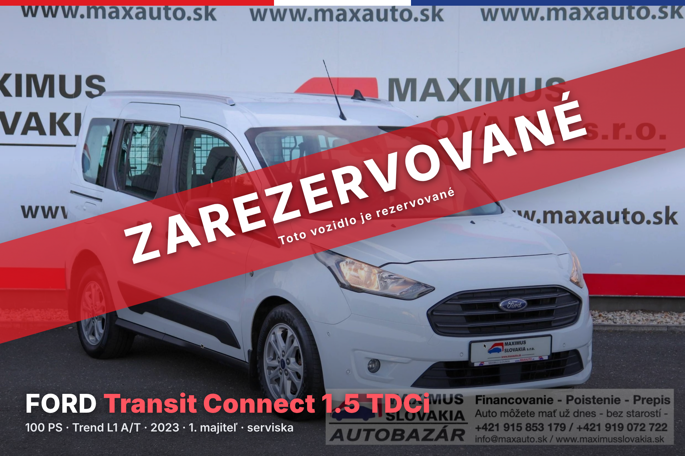 *REZERVOVANÉ* Ford Transit Connect 1.5 TDCi 100 Trend L1 A/T | 2023 | 1. majiteľ | Serviska | KO | Automat