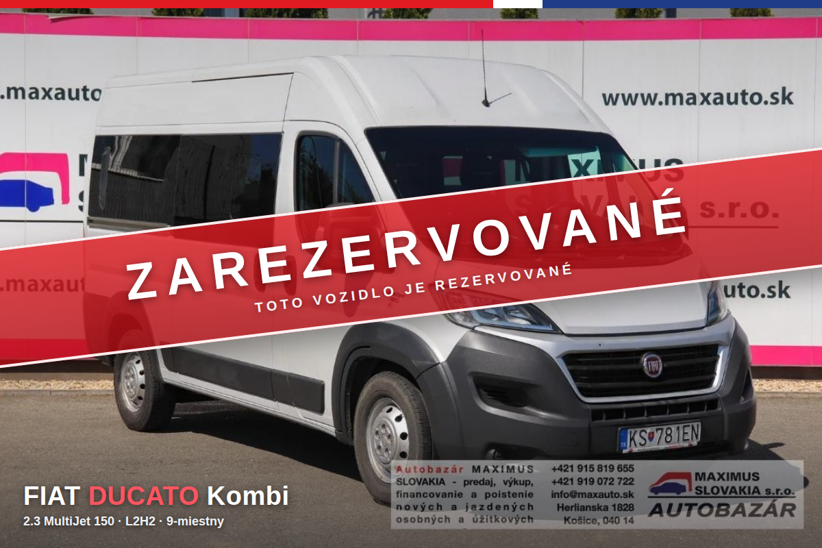 *REZERVOVANÉ* Fiat Ducato Kombi 2.3 MultiJet 150 PS L2H2 | 2018 | 9-miestny | 1. majiteľ SR