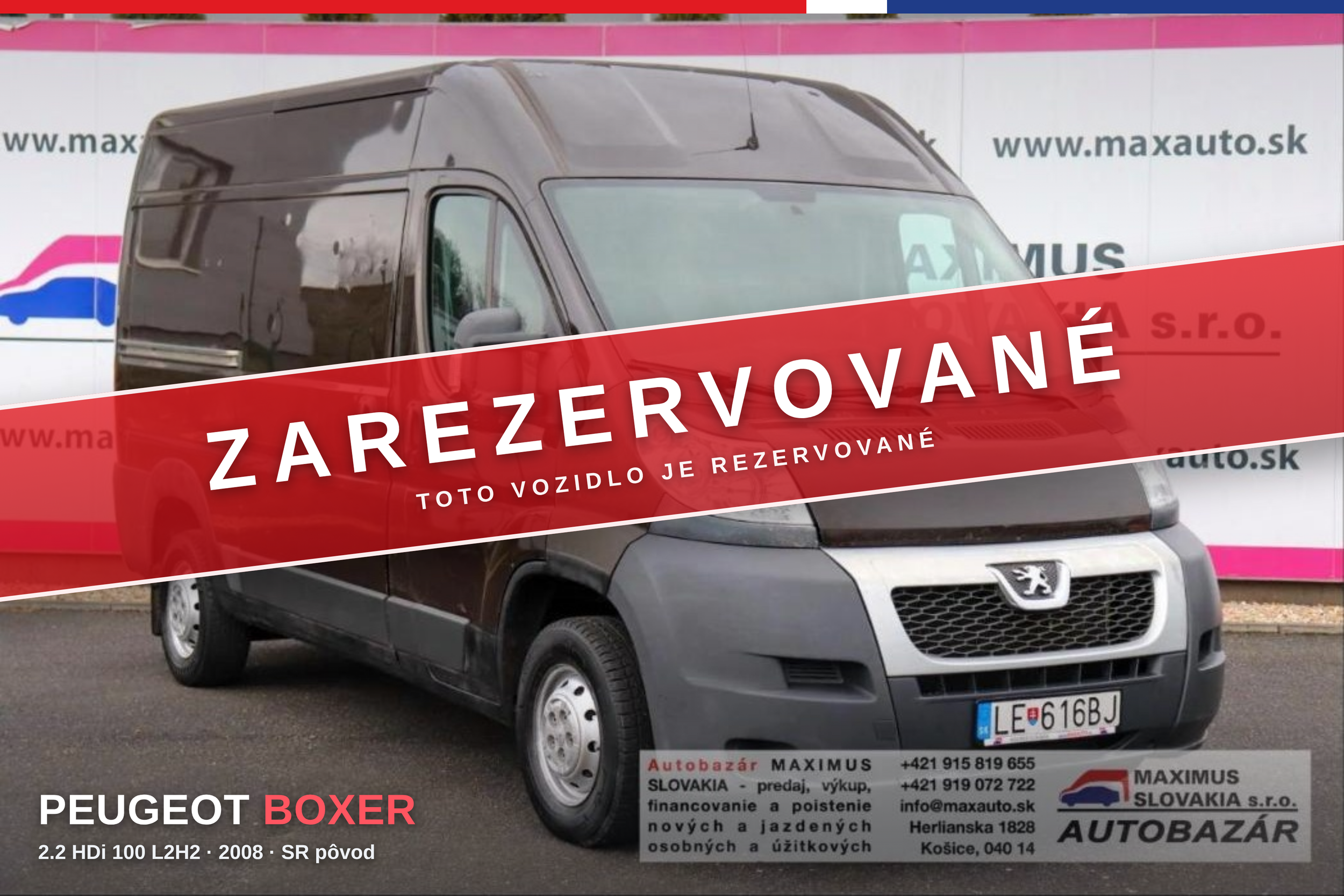 *REZERVOVANÉ* Peugeot Boxer Furgon 2.2 HDi 100 L2H2 | 2008 | ODO-Pass | STK do 08/2028 | SR pôvod