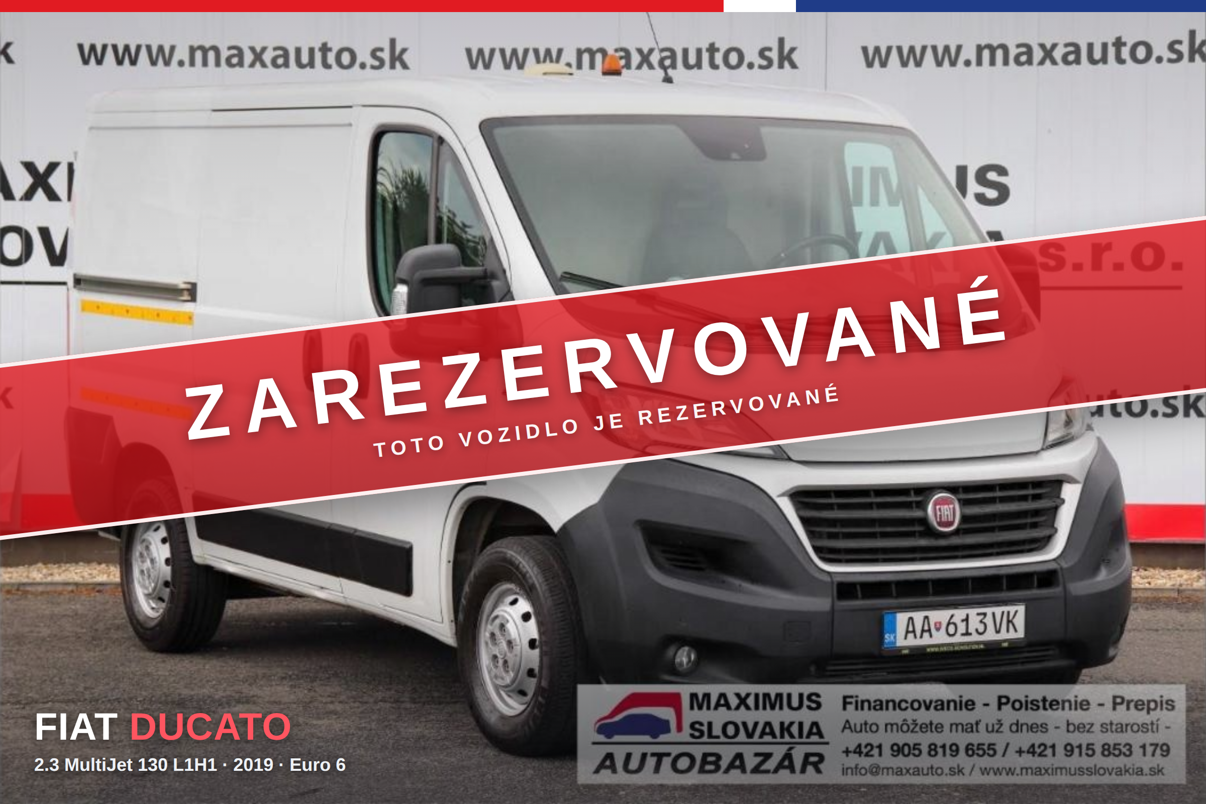*REZERVOVANÉ* Fiat Ducato 2.3 MultiJet 130 PS L1H1 | 2019 | Euro 6 | ODO-Pass