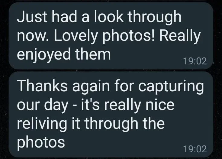 kind words testimonials and positive reviews and screenshots left for buckinghamshire wedding photographer david lefebvre