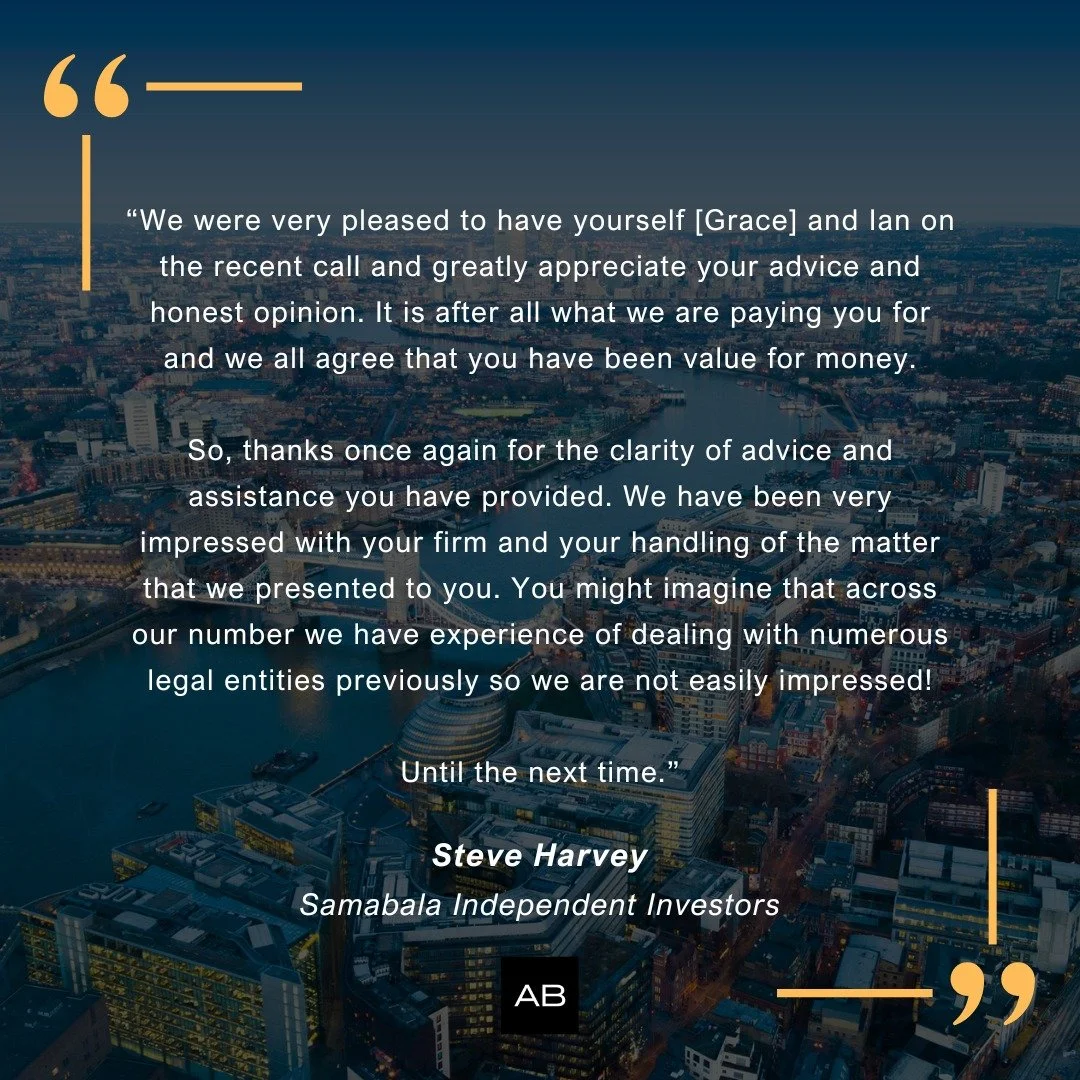 Feedback like this matters.

We were pleased to receive such strong words following a recent matter, recognising the clarity of our advice, the honesty of our approach, and the value we delivered.

Our clients often come to us with extensive experien