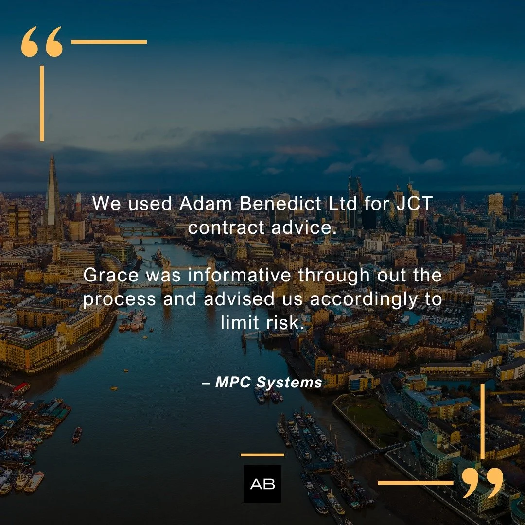 When you are entering into a JCT contract, the detail is not just technical, it directly impacts your risk, your timelines, and your commercial position.

We&rsquo;re pleased to share this feedback from MPC Systems following support from Grace Jenkin