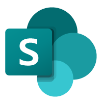 Microsoft SharePoint logo with a teal background and a stylized 'S' on a document icon.