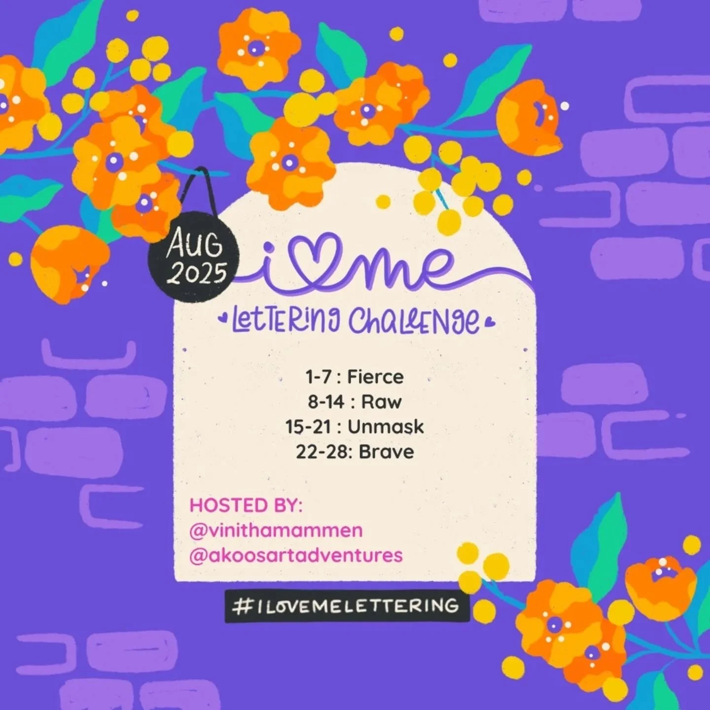 I Love Me Lettering prompts for August are here! The theme for this month is Authenticity ✨ 

Create a lettering piece each week of August using the words as it is or within a quote/phrase. Don't forget to include the prompt list in your post, use th