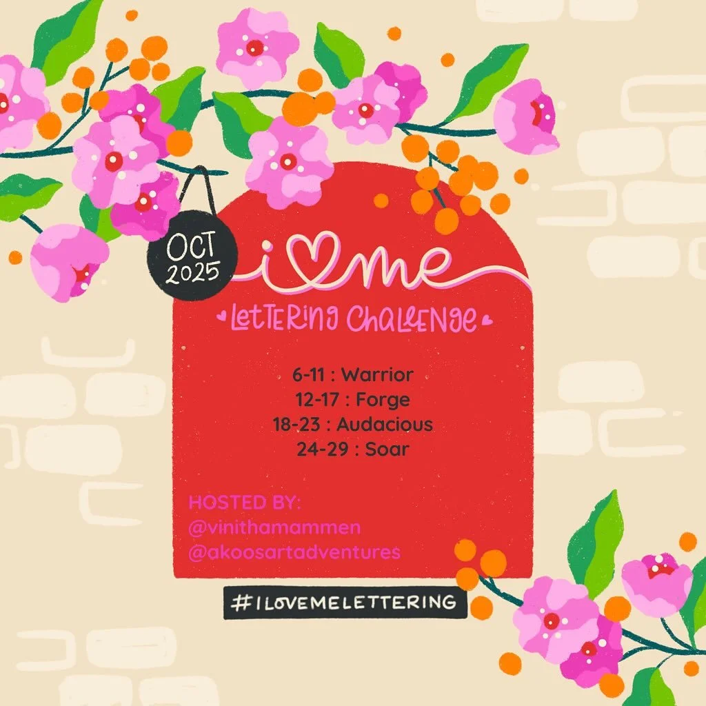 🔥 October Theme for I Love Me Lettering: Fearless 🔥
We&rsquo;re a little late dropping this month&rsquo;s prompts &mdash; but hey, courage isn&rsquo;t about perfect timing, it&rsquo;s about showing up anyway 💪
How to join:
⚡ Create a lettering pie
