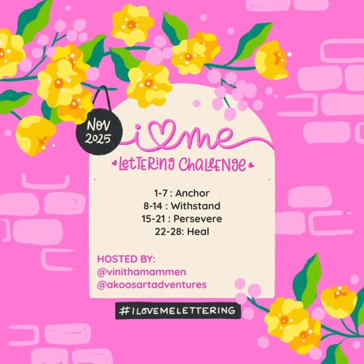 New month, new I Love Me Lettering Prompts. Our theme for November is ✨ Inner Strength ✨ and we have four words that we think beautifully embody this.

How to join:

🌷&nbsp; Create a lettering piece each week using the word itself or within a quote/