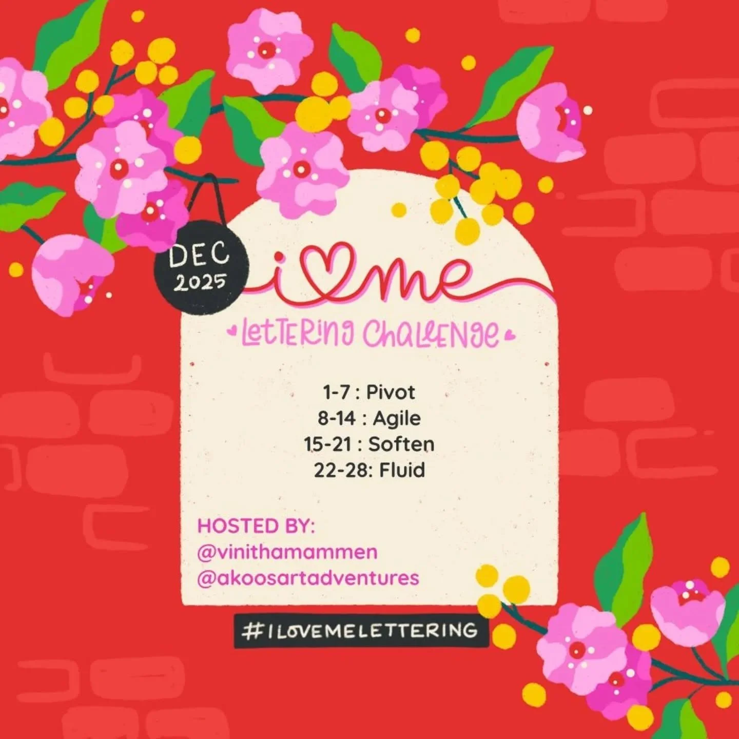 New month, new I Love Me Lettering Prompts. Our theme for December is ✨ Flexibility ✨ and we have four words that we think beautifully embody this.

How to join:

🌷&nbsp; Create a lettering piece each week using the word itself or within a quote/phr