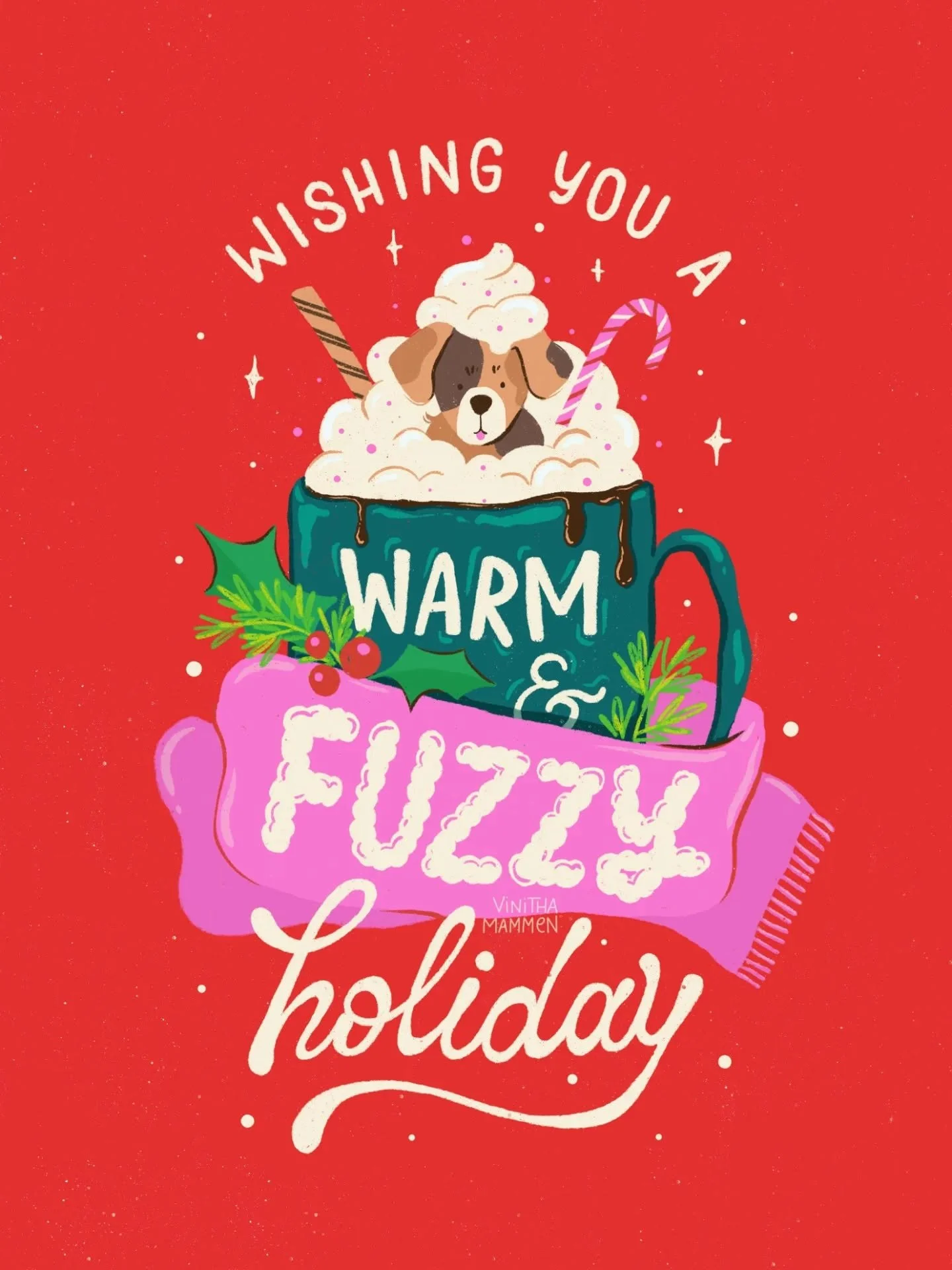 Jumping in on Frosty &amp; Festive with my entry for 'cozy and cocoa'. The goal here was to keep it cute, fun and spontaneous ✨ 

What do you think? Would you buy this design as a greeting card? 

#frostyandfestive2025 #artlicensing #holidaygreetingc