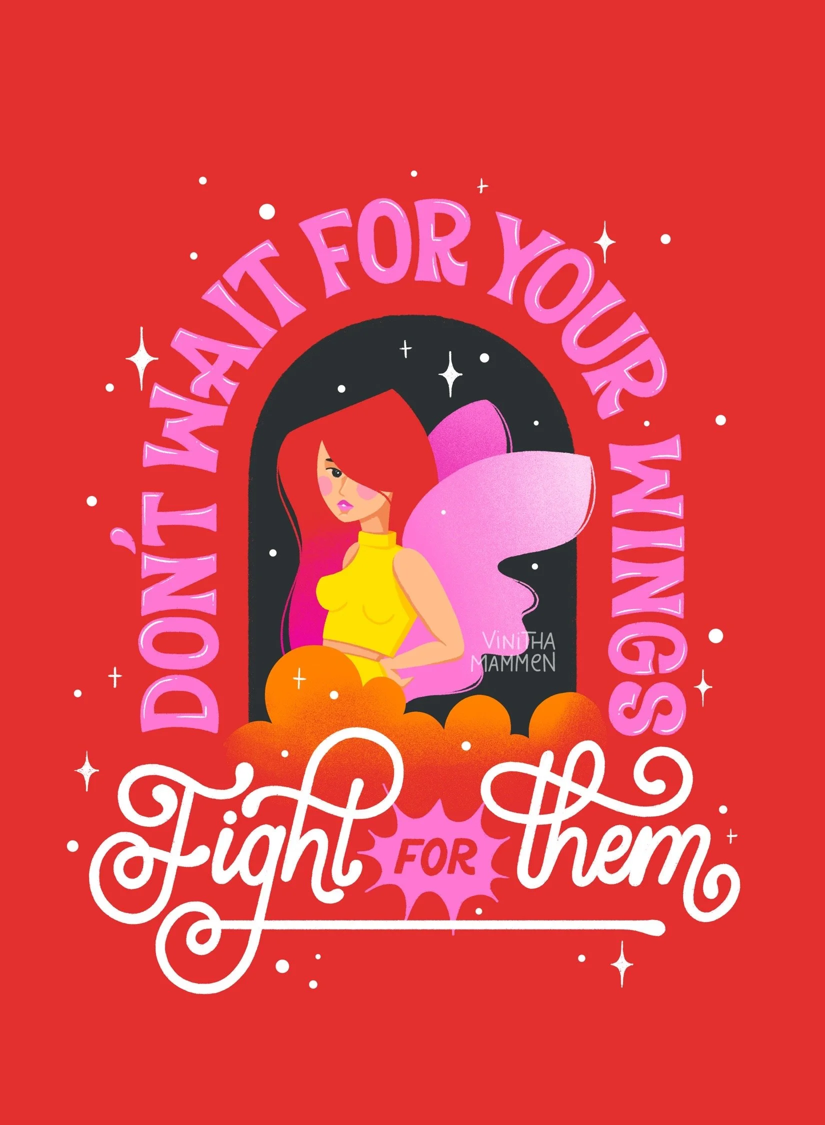 dont wait for your wings fight for them illustrated lettering women empowerment art