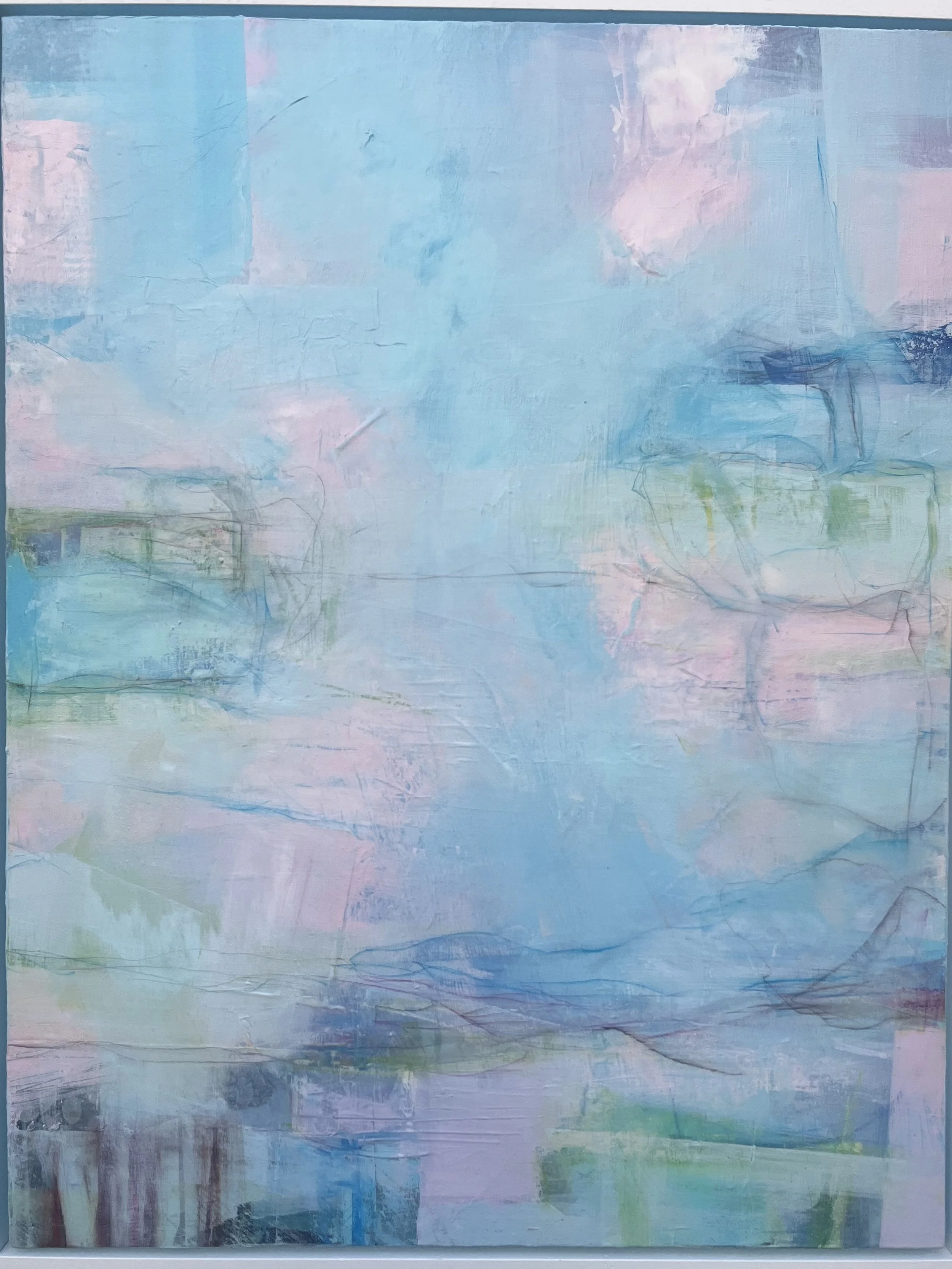 by the river, by the sea - acrylic & mixed media on canvas. SOLD