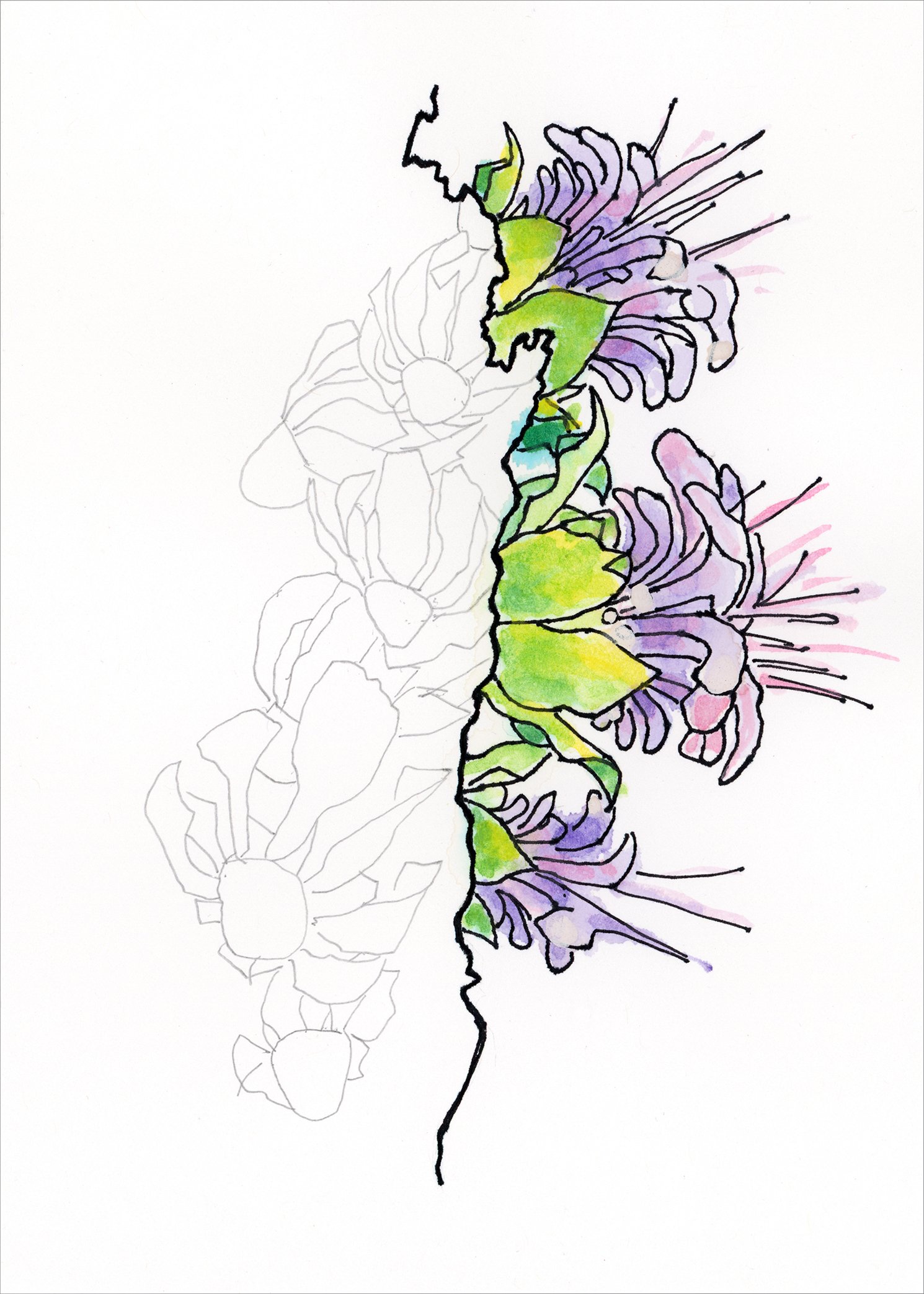 5" x 7", ink, watercolor, and pencil on paper