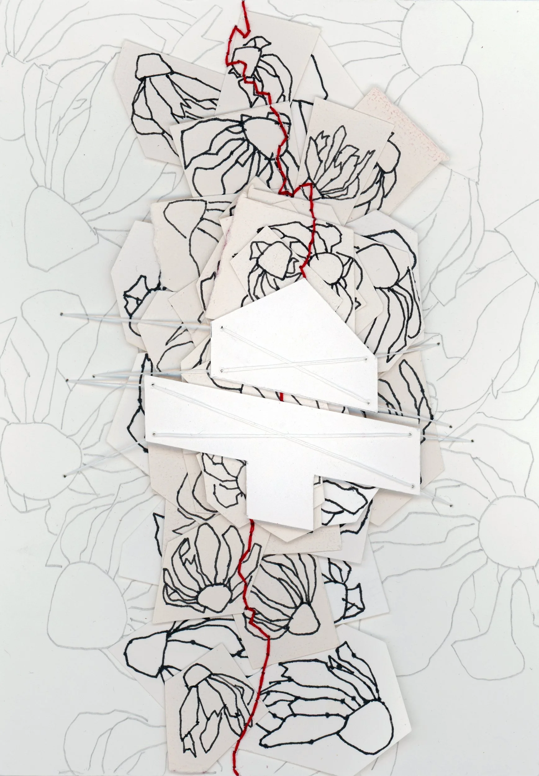 5" x 7", ink, thread, and pencil on paper