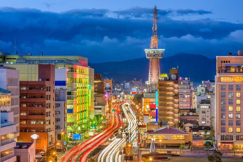 A vibrant Japanese city at night