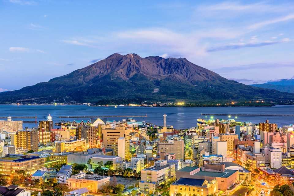 A mountain behind the city of Kagoshima, Japan