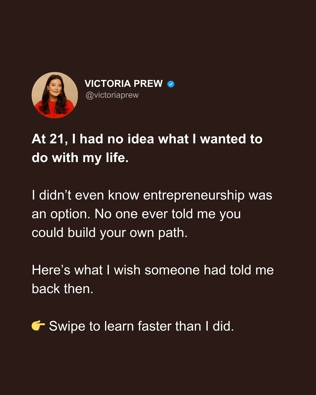 At 21, I had no idea what I wanted to do.
 I went to university, got the degree, ticked the boxes...
 And still felt totally lost.

No one told me entrepreneurship was even an option. I didn&rsquo;t know you could build a life you actually own&hellip