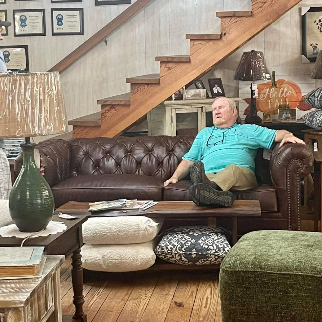 The comfort sit test begins with us! 
Eddie highly approves of the newest addition by Stone &amp; Leigh, &ldquo;The Chesterfield.&rdquo; 
Make a statement with this look, and you&rsquo;ll also hit the mark on the feel good factor. 
A must see!😍