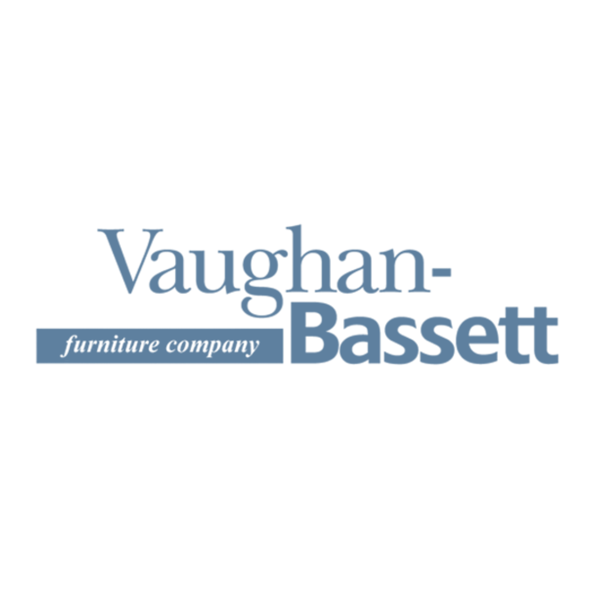 Logo of Vaughan-Bassett, furniture manufacturing company, with company name in blue text on black background.