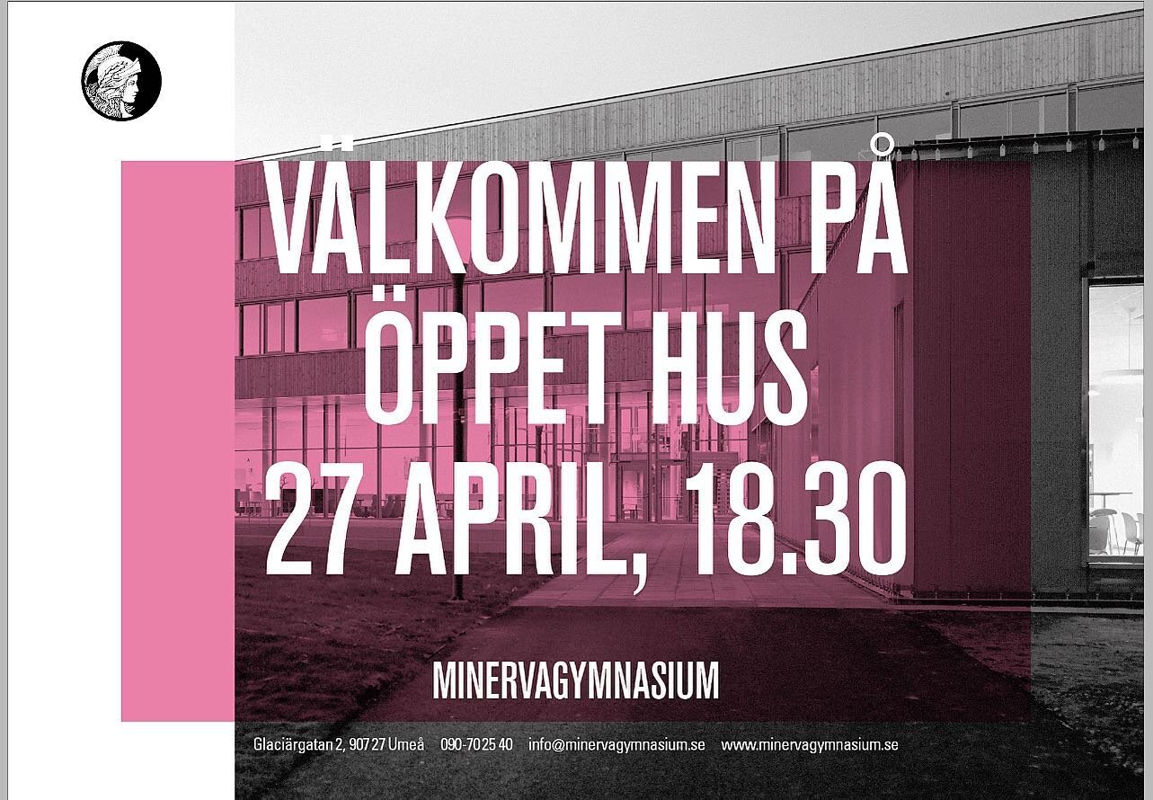 Alla elever i &aring;k 9 med f&ouml;r&auml;ldrar &auml;r varmt v&auml;lkomna p&aring; &Ouml;ppet hus hos oss p&aring; Minervagymnasium torsdag 27 april, kl 18.30. 
Vi bjuder p&aring; fika. Hoppas vi ses!